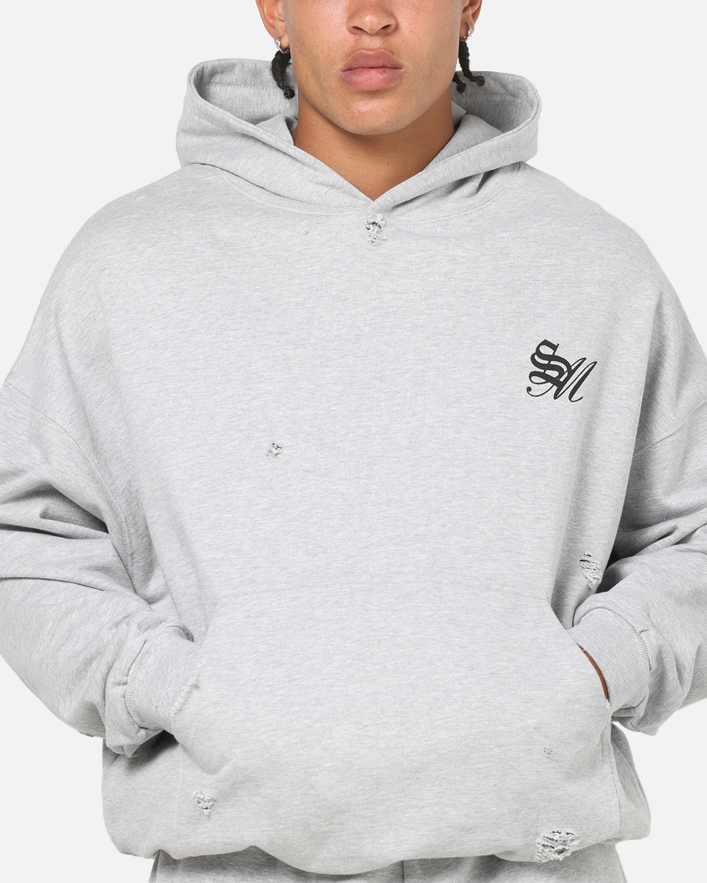 Saint Morta Distressed Hoodie Grey Marle - Image 7