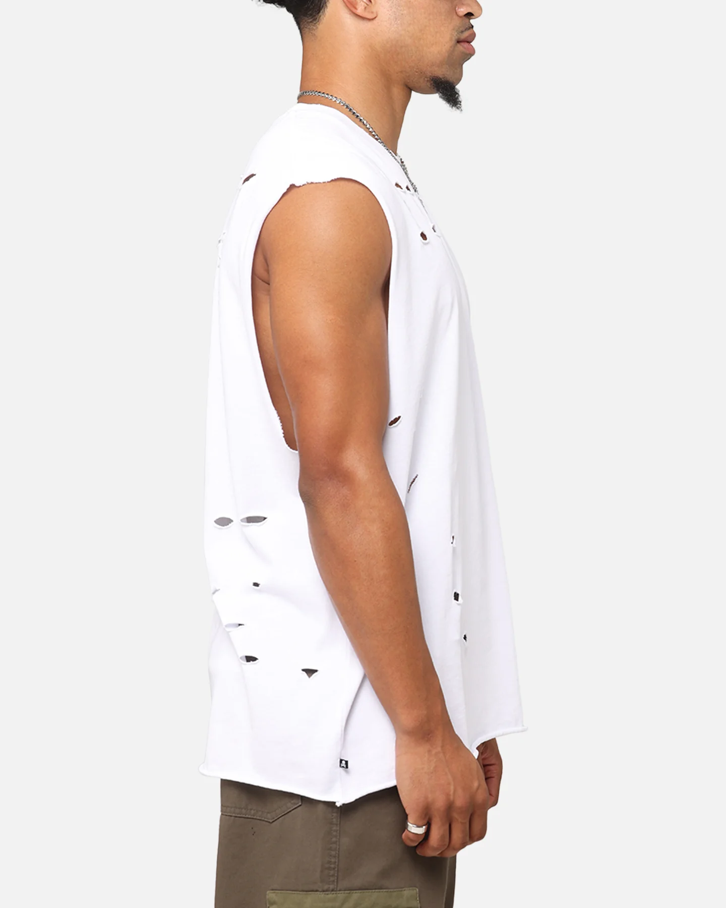 Saint Morta Distressed Oversized Muscle T-Shirt White - Image 5
