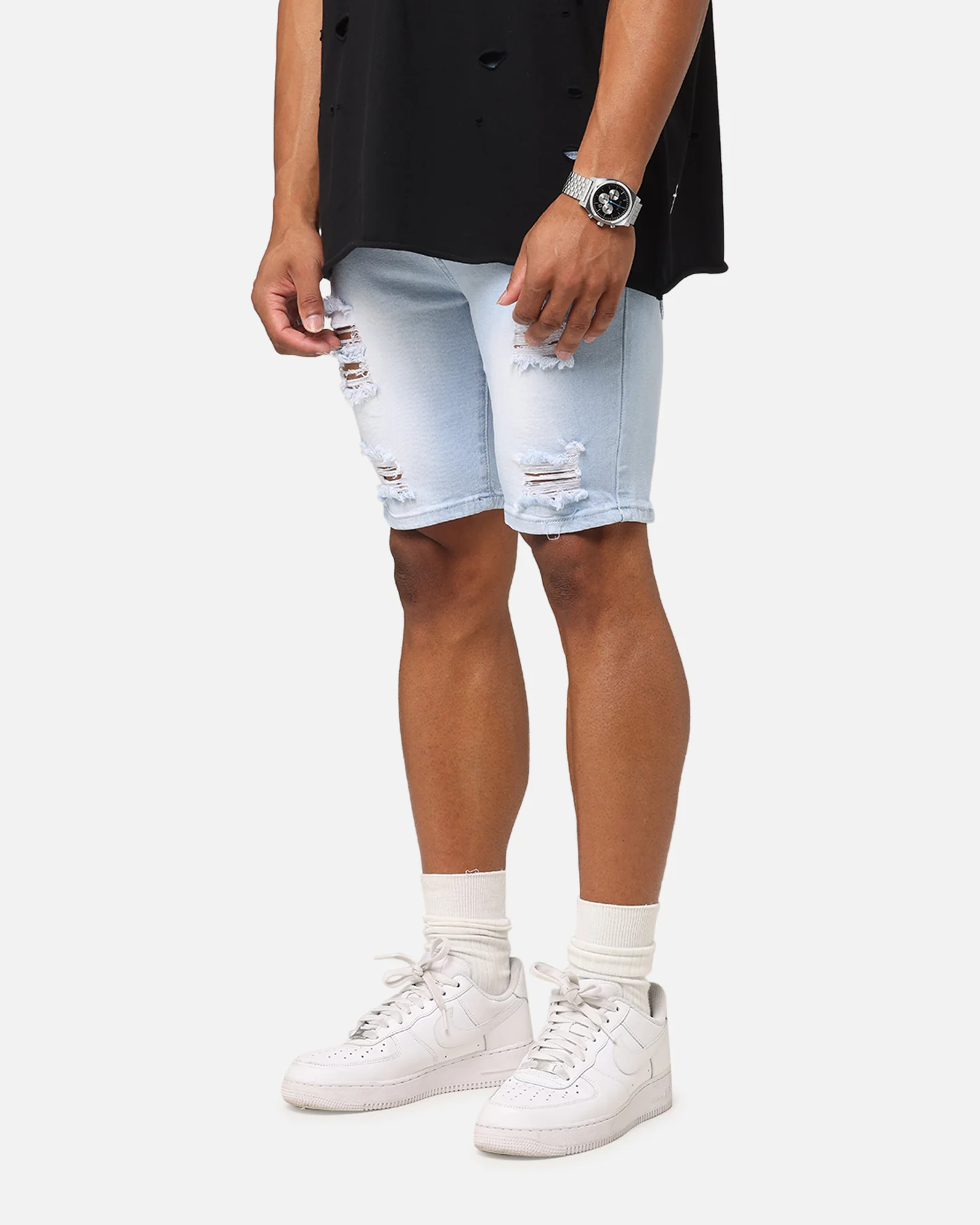 Saint Morta Dynasty Thrash V2 Denim Shorts Pale Blue - Image 6