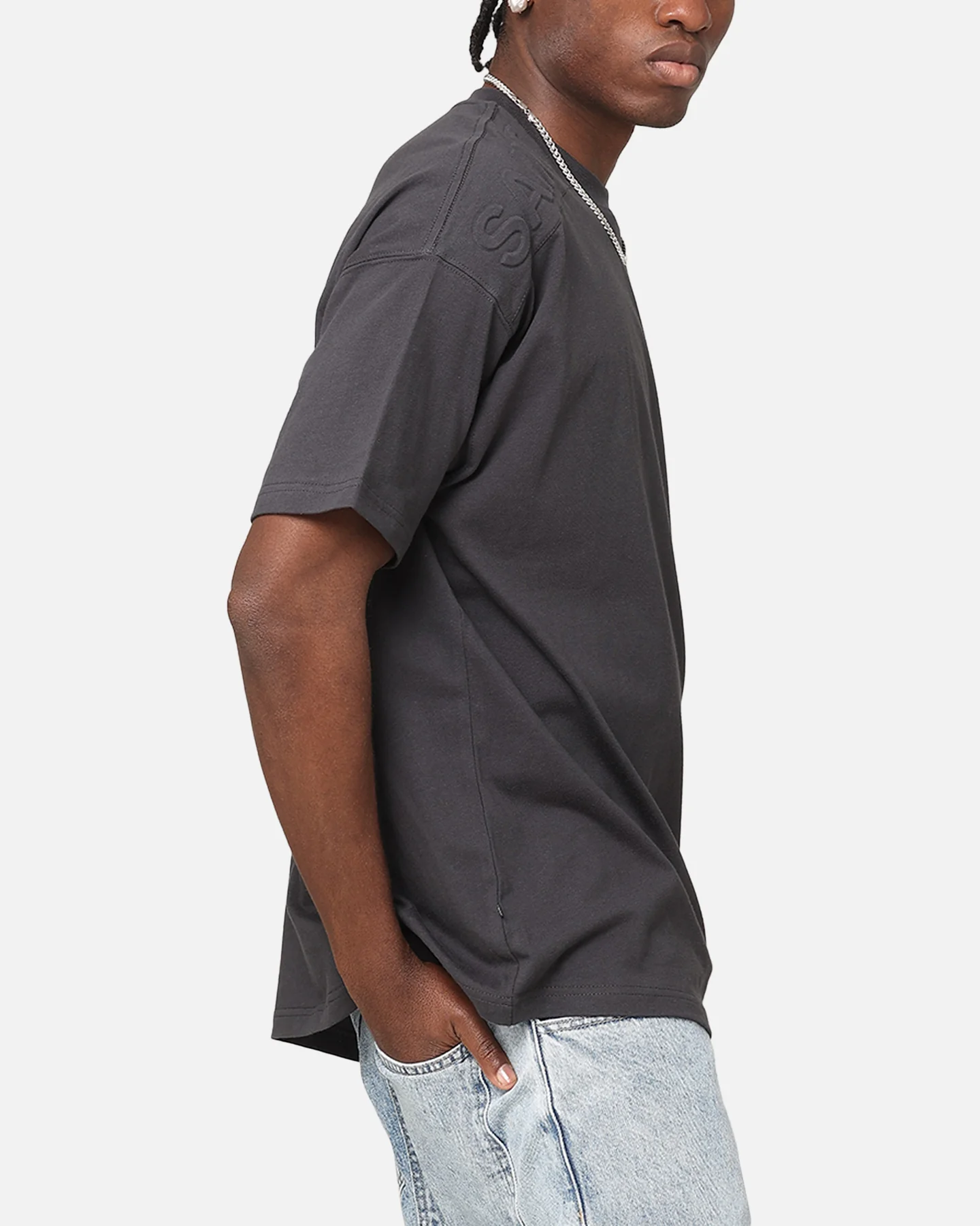 Saint Morta Emboss Boxy T-Shirt Dark Grey - Image 4