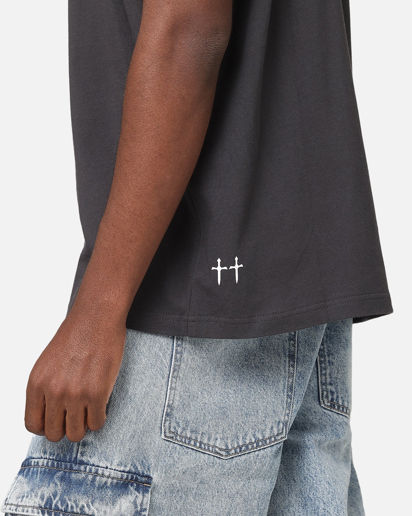 Saint Morta Emboss Boxy T-Shirt Dark Grey - Image 6