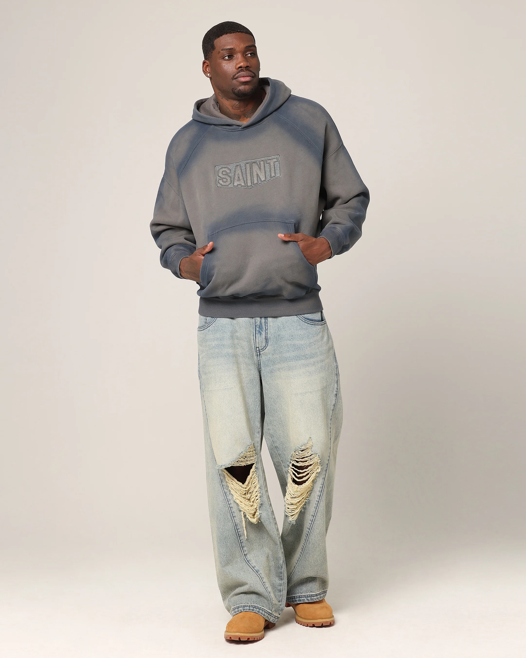 Saint Morta Faded Motor Hoodie Charcoal - Image 2