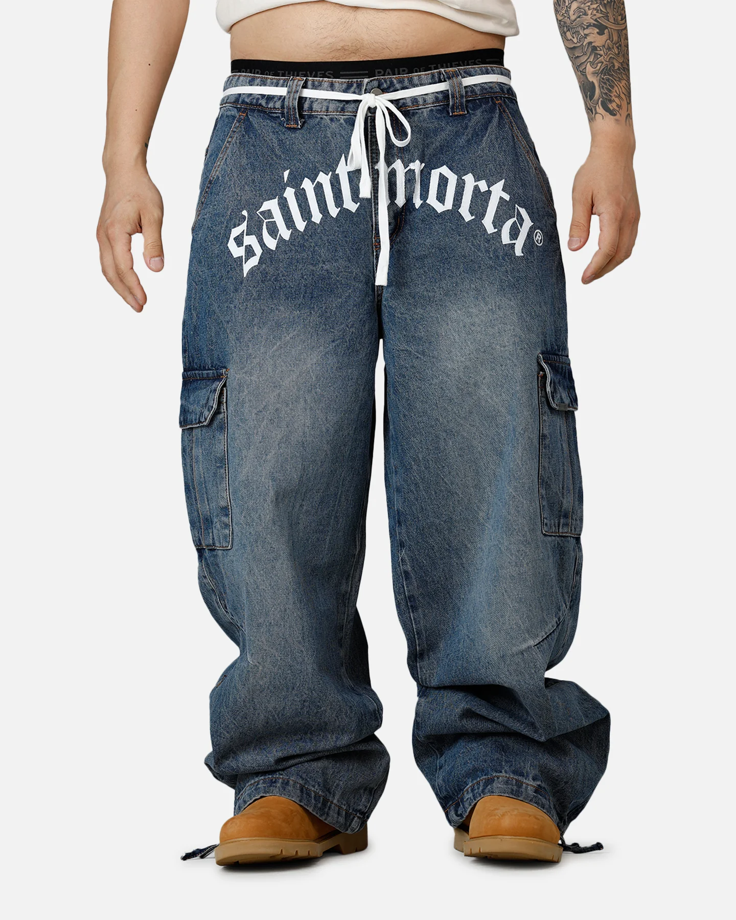 Saint Morta Gothic Denim Cargo Pants Dirty Denim - Image 6