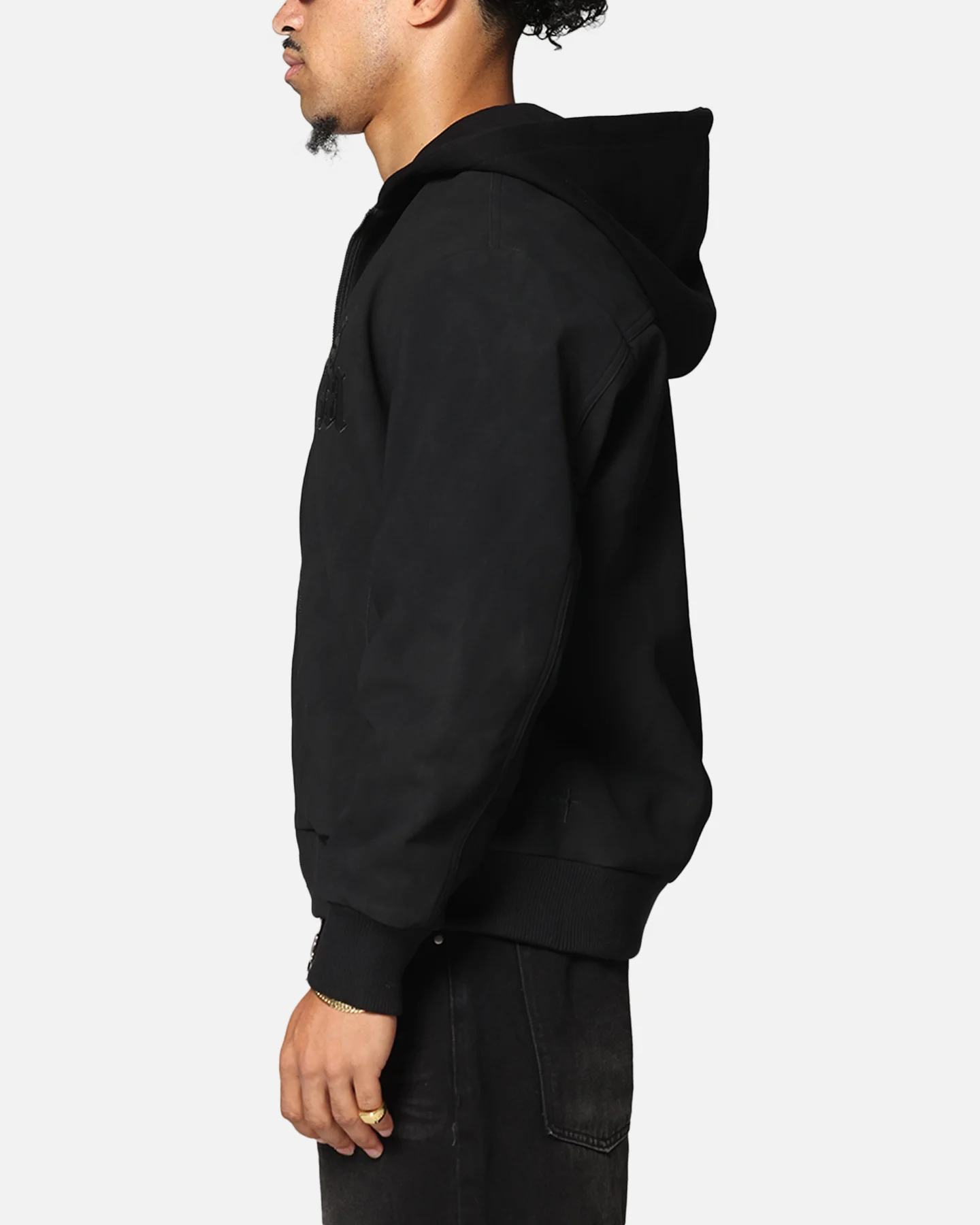 Saint Morta Gothic Hooded PU Bomber Jacket Black/Black - Image 5