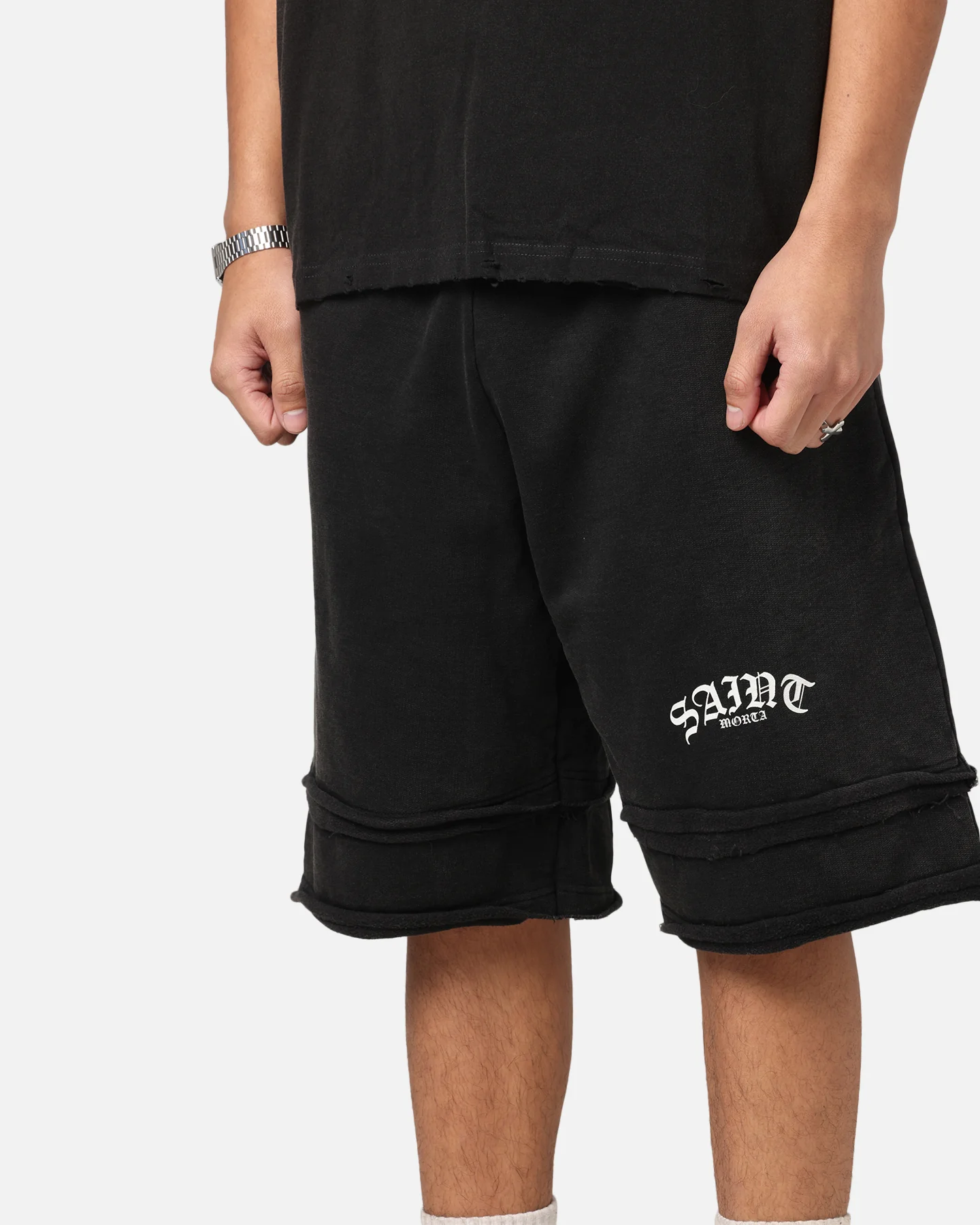 Saint Morta Gothic Layered Sweat Shorts Black - Image 3
