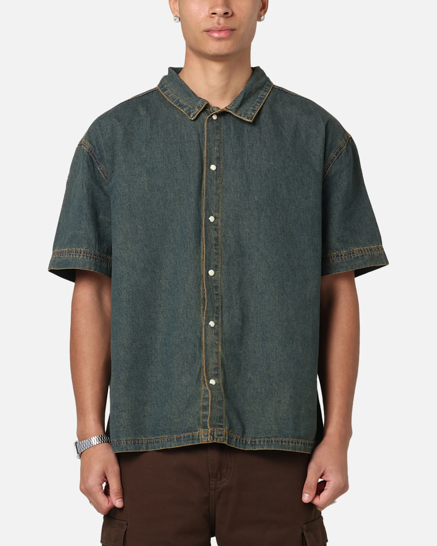 Saint Morta Gothic Noir Button Up Shirt Light Blue - Image 2