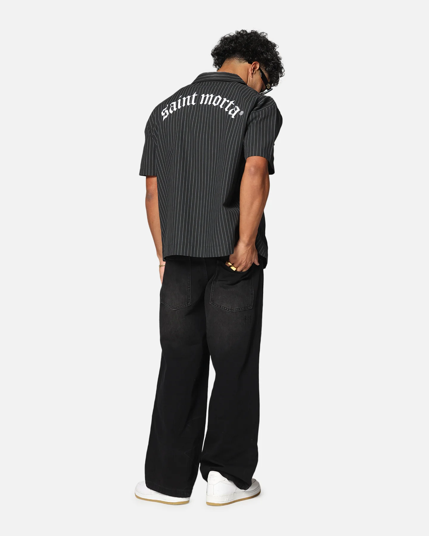 Saint Morta Gothic Pinstripe Button Up Shirt Black - Image 3