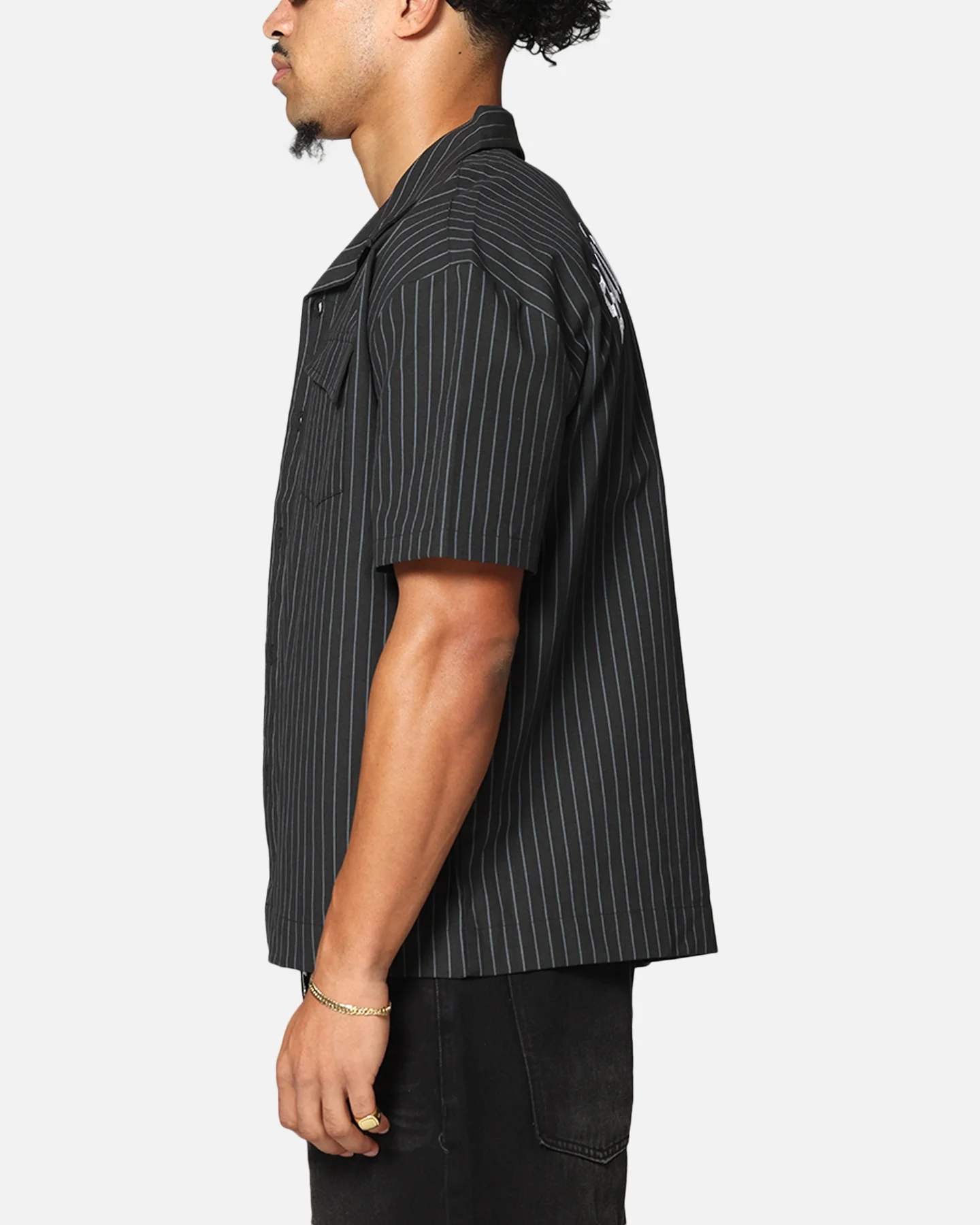 Saint Morta Gothic Pinstripe Button Up Shirt Black - Image 6