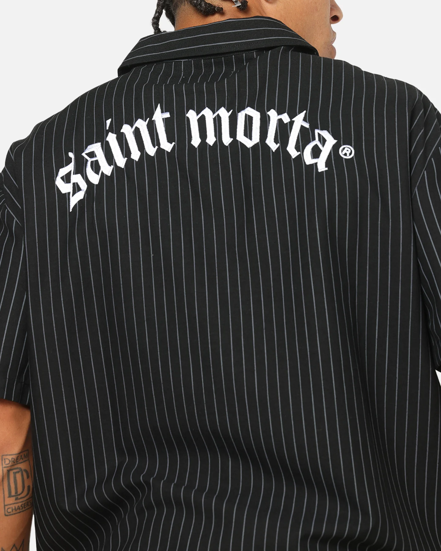 Saint Morta Gothic Pinstripe Button Up Shirt Jet Black - Image 7