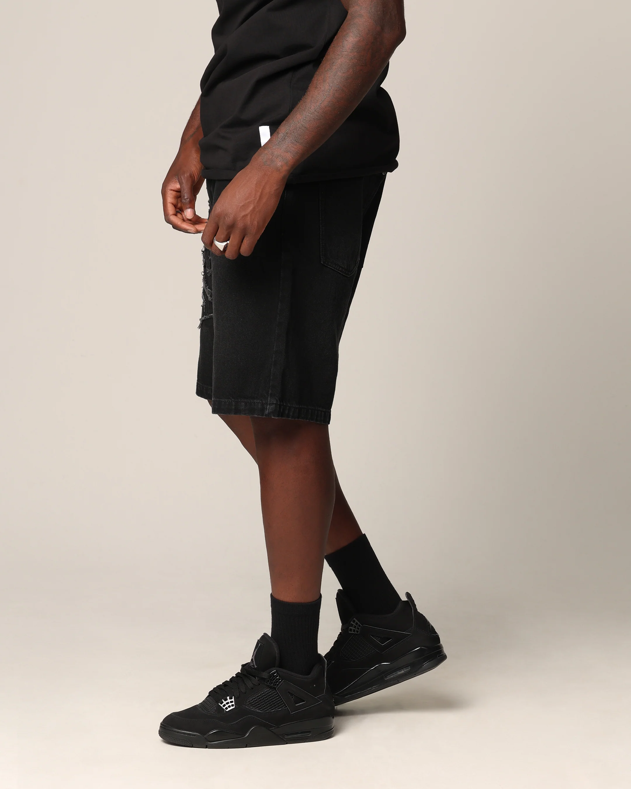 Saint Morta Half Skull Denim Shorts Washed Black - Image 5