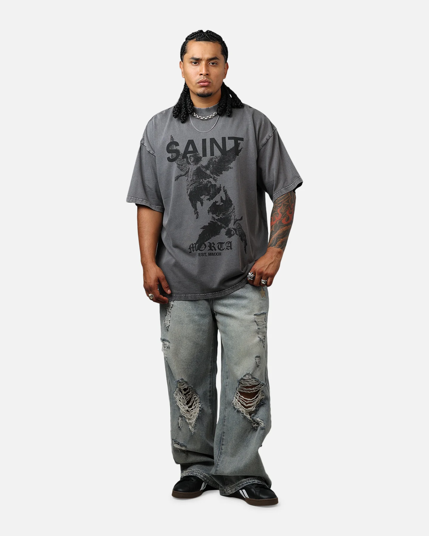 Saint Morta Heavens Mock T-Shirt Washed Charcoal - Image 3