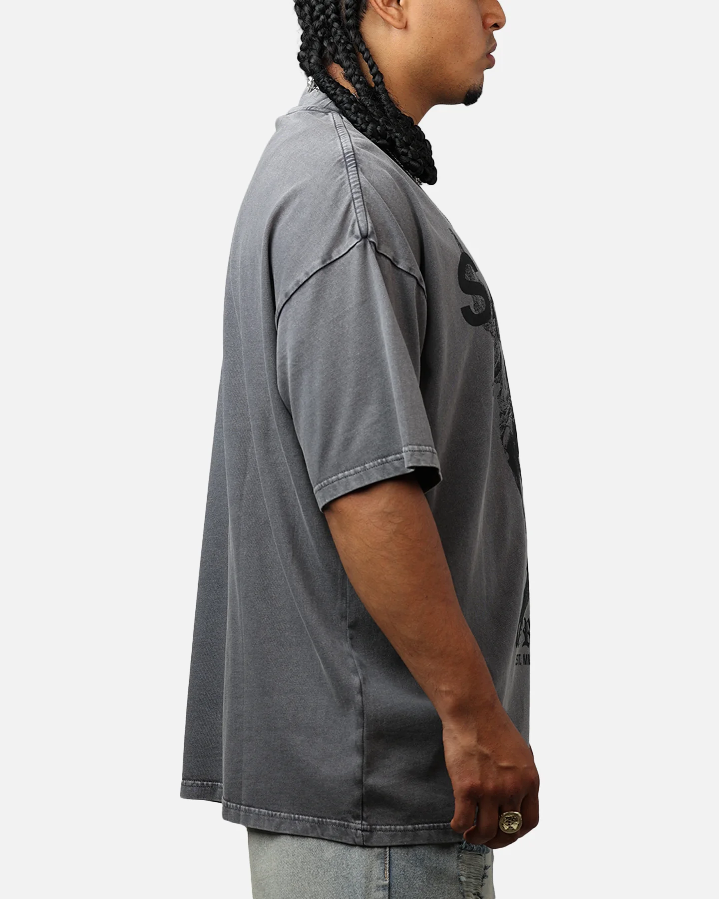 Saint Morta Heavens Mock T-Shirt Washed Charcoal - Image 4