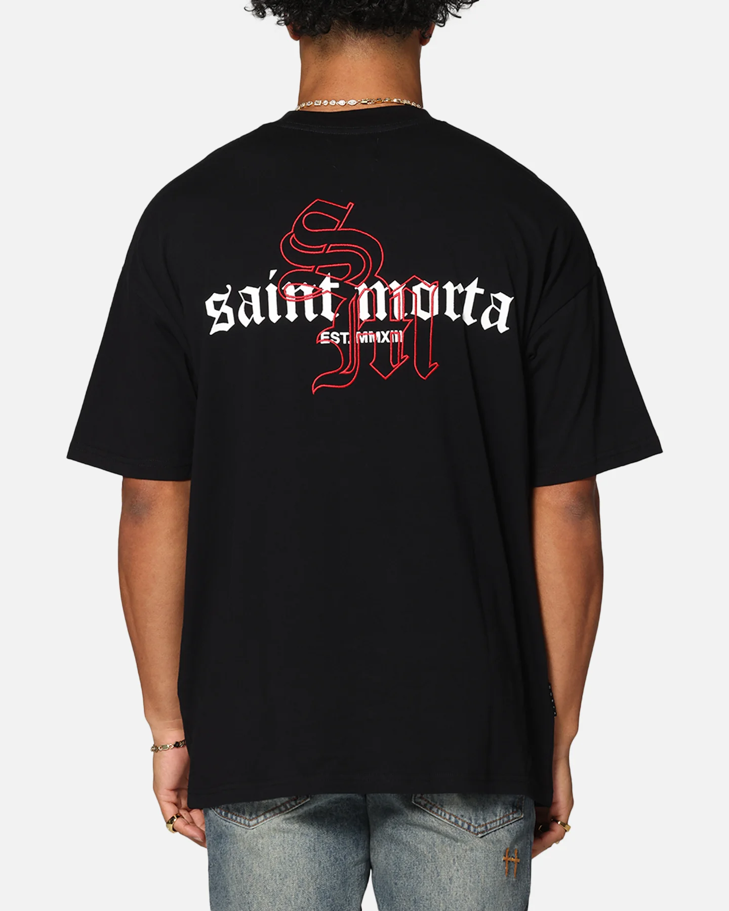 Saint Morta Heritage Boxy T-Shirt Black/Red - Image 7