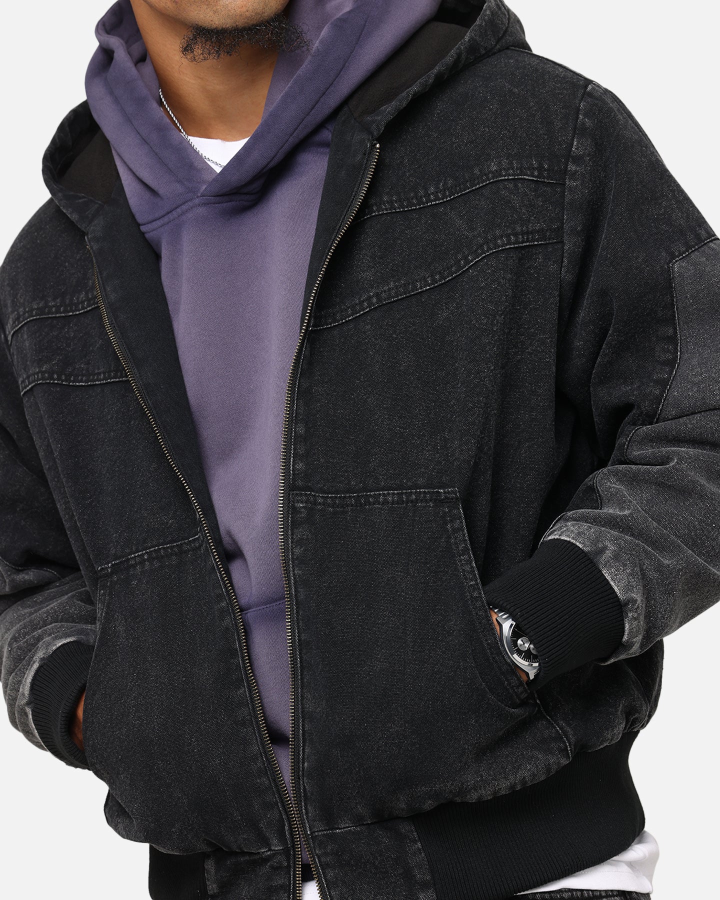 Saint Morta Hooded Workwear Jacket Black/Grey - Image 6