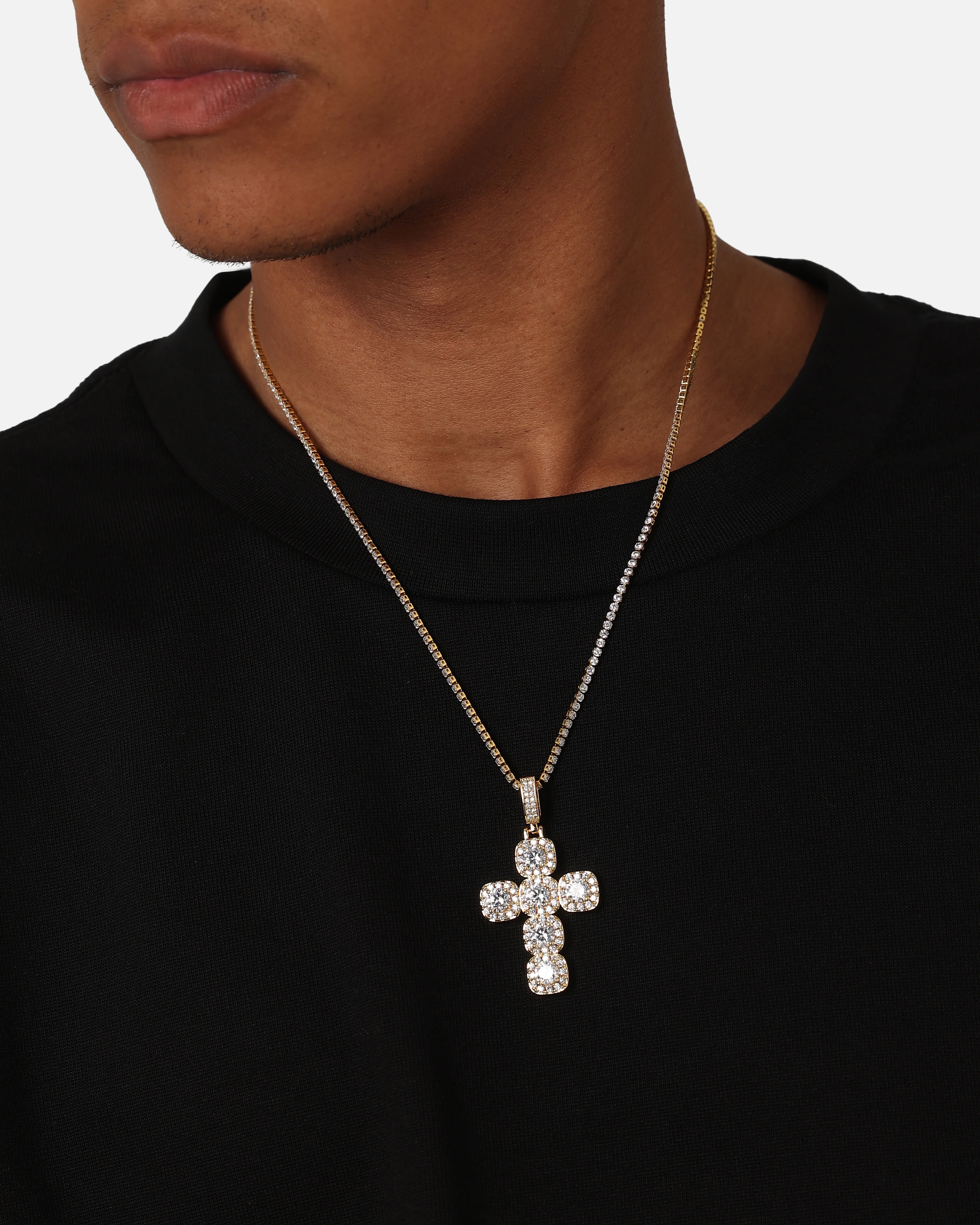 Saint Morta Iced Cushion Cross Pendant Iced Gold - Image 2