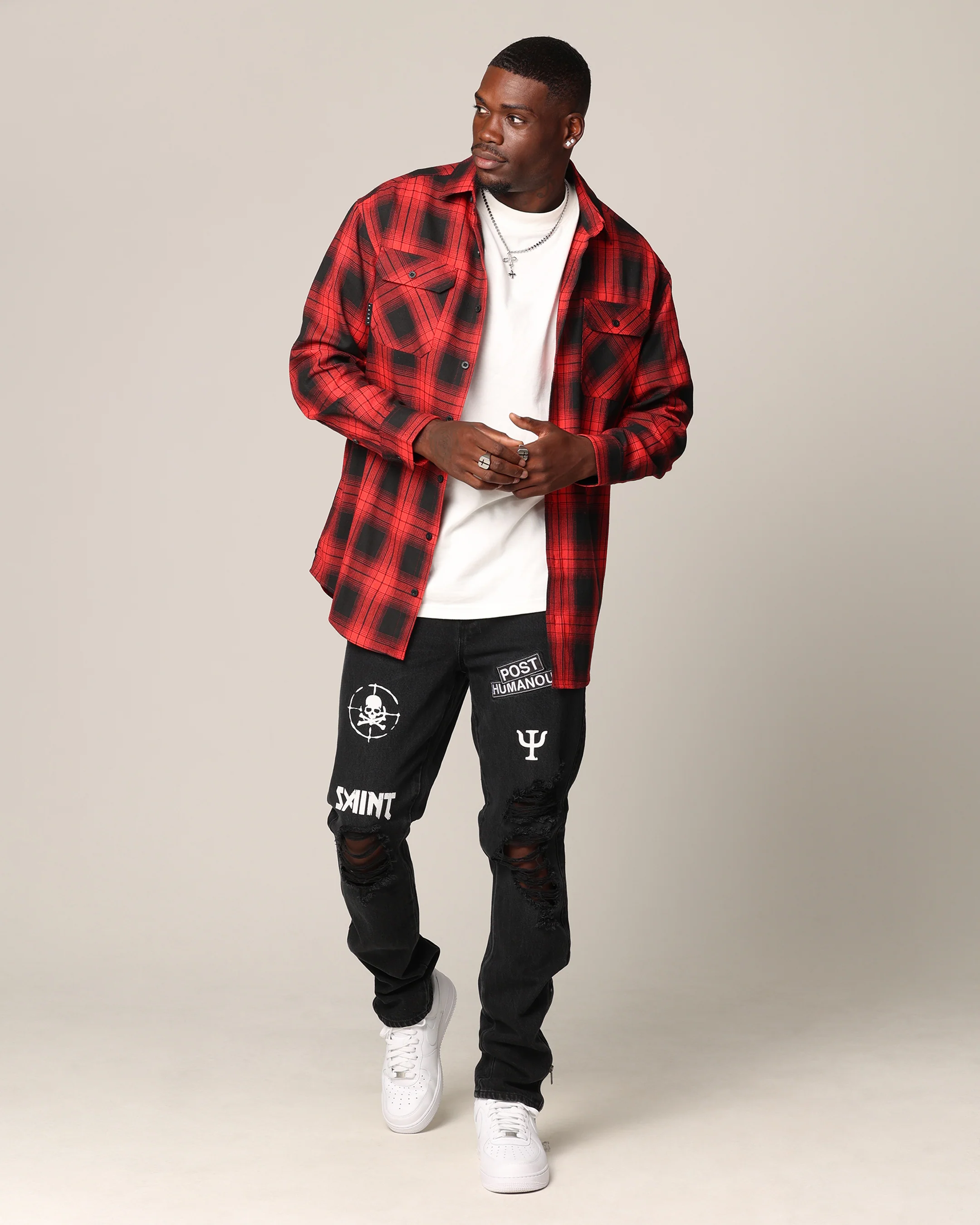 Saint Morta Icon Flannel Shirt Red/Black - Image 2