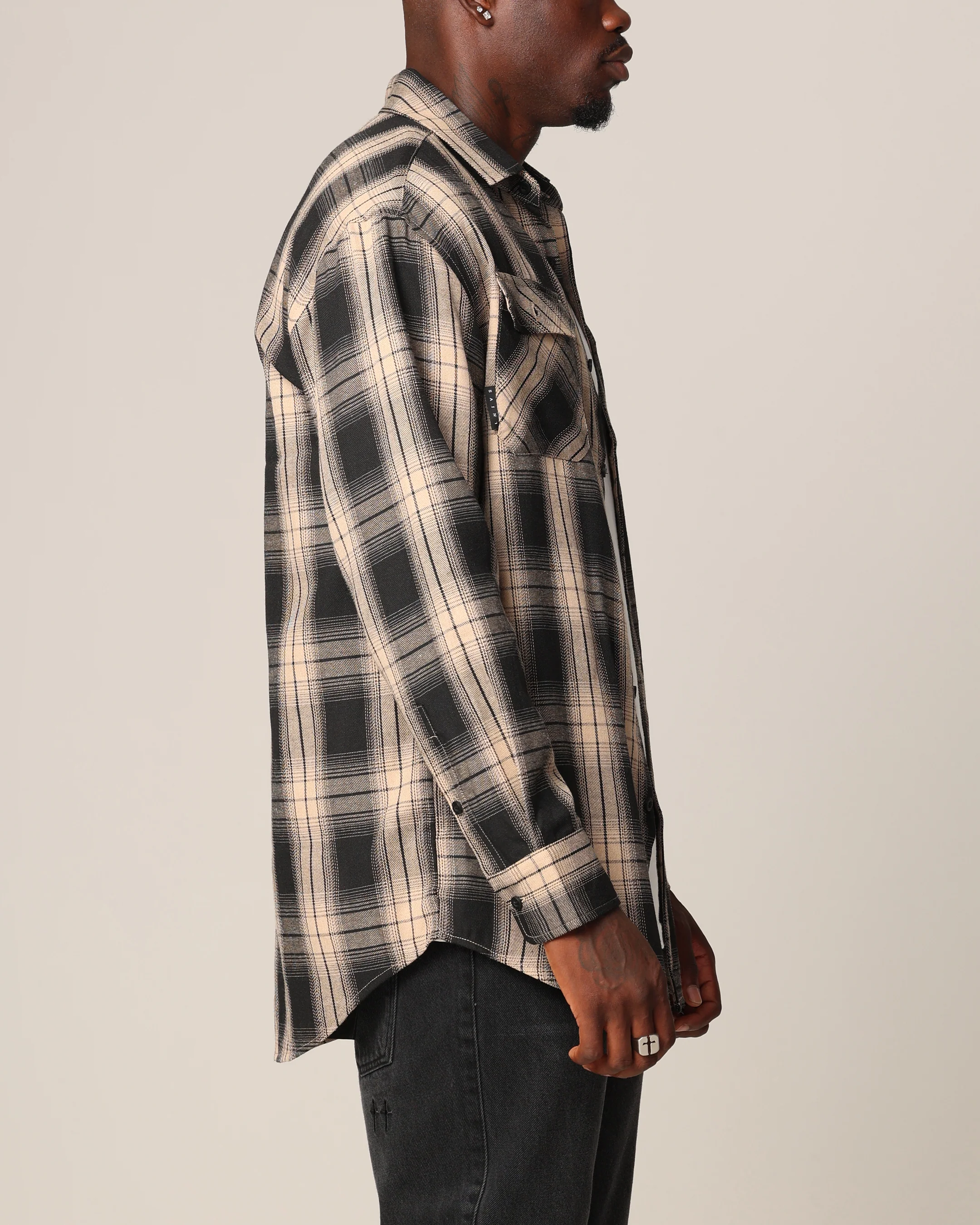 Saint Morta Icon Flannel Shirt Tan/Black - Image 4