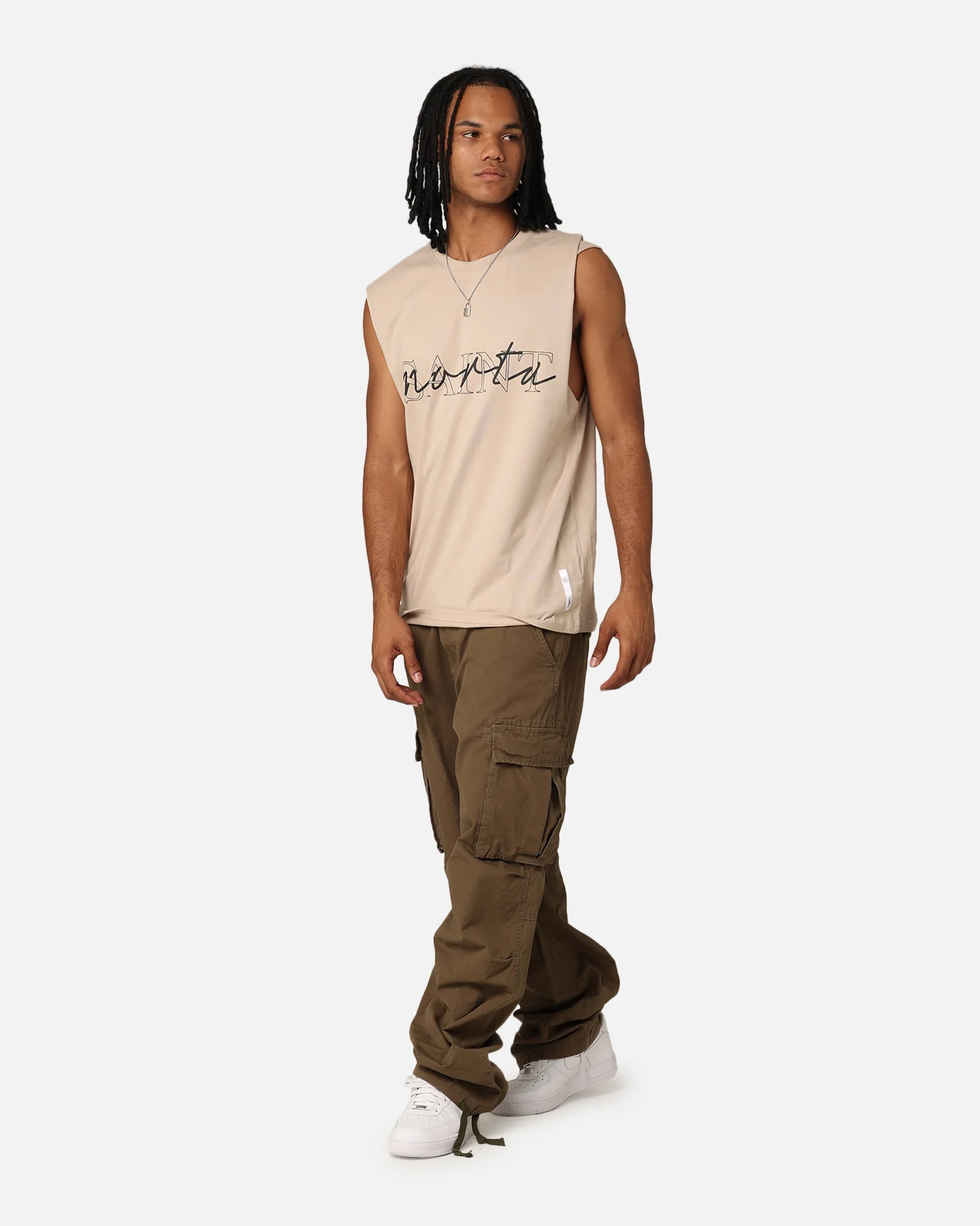 Saint Morta Interlock Oversized Muscle T-Shirt Stone - Image 3