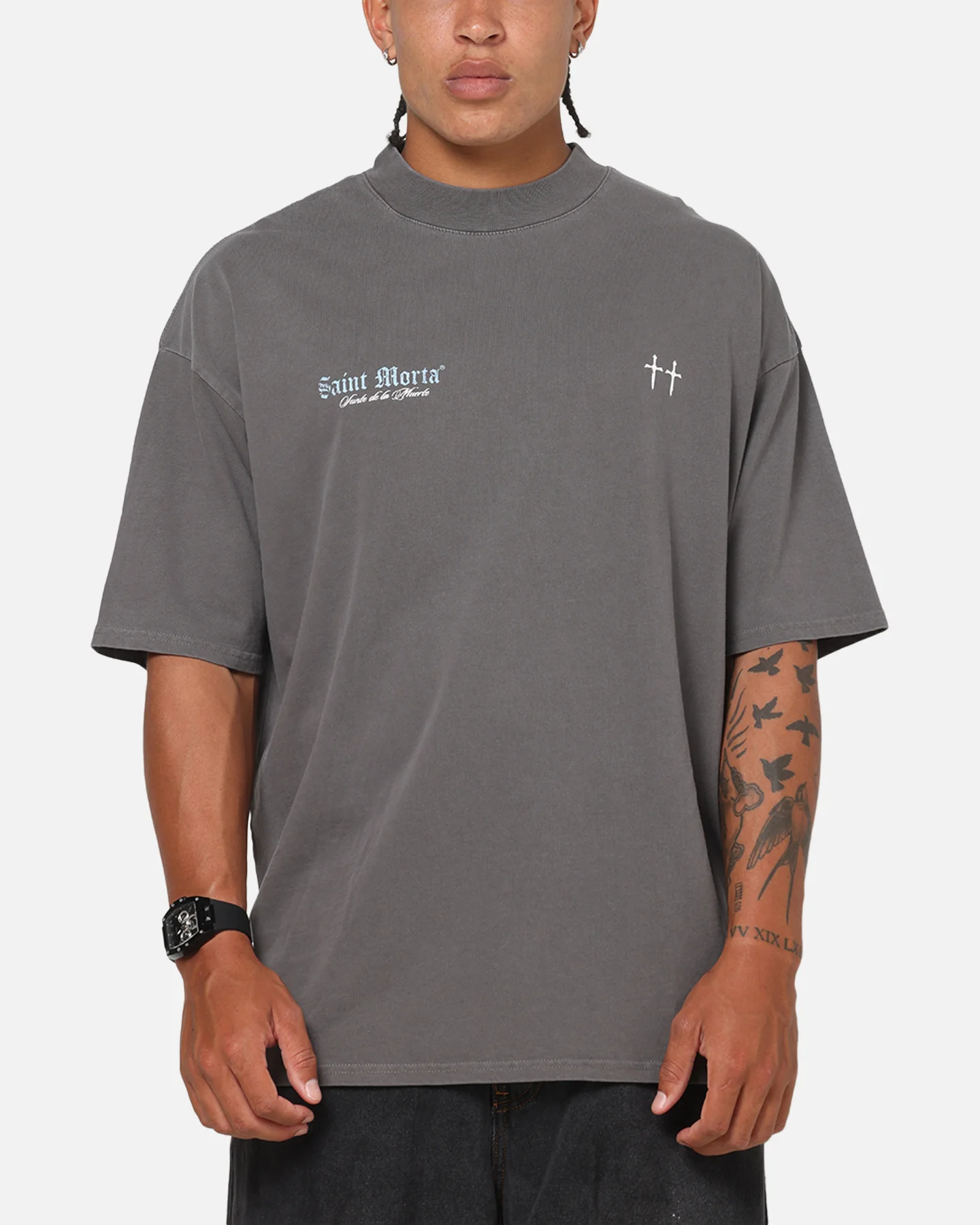Saint Morta La Muerte Script T-Shirt Washed Charcoal - Image 2