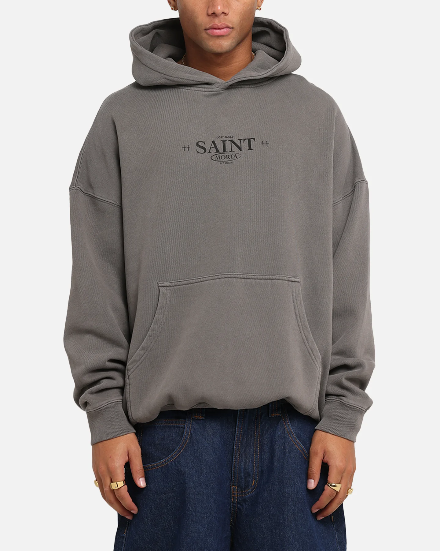 Saint Morta Lost Souls Boxy Hoodie Washed Charcoal - Image 2