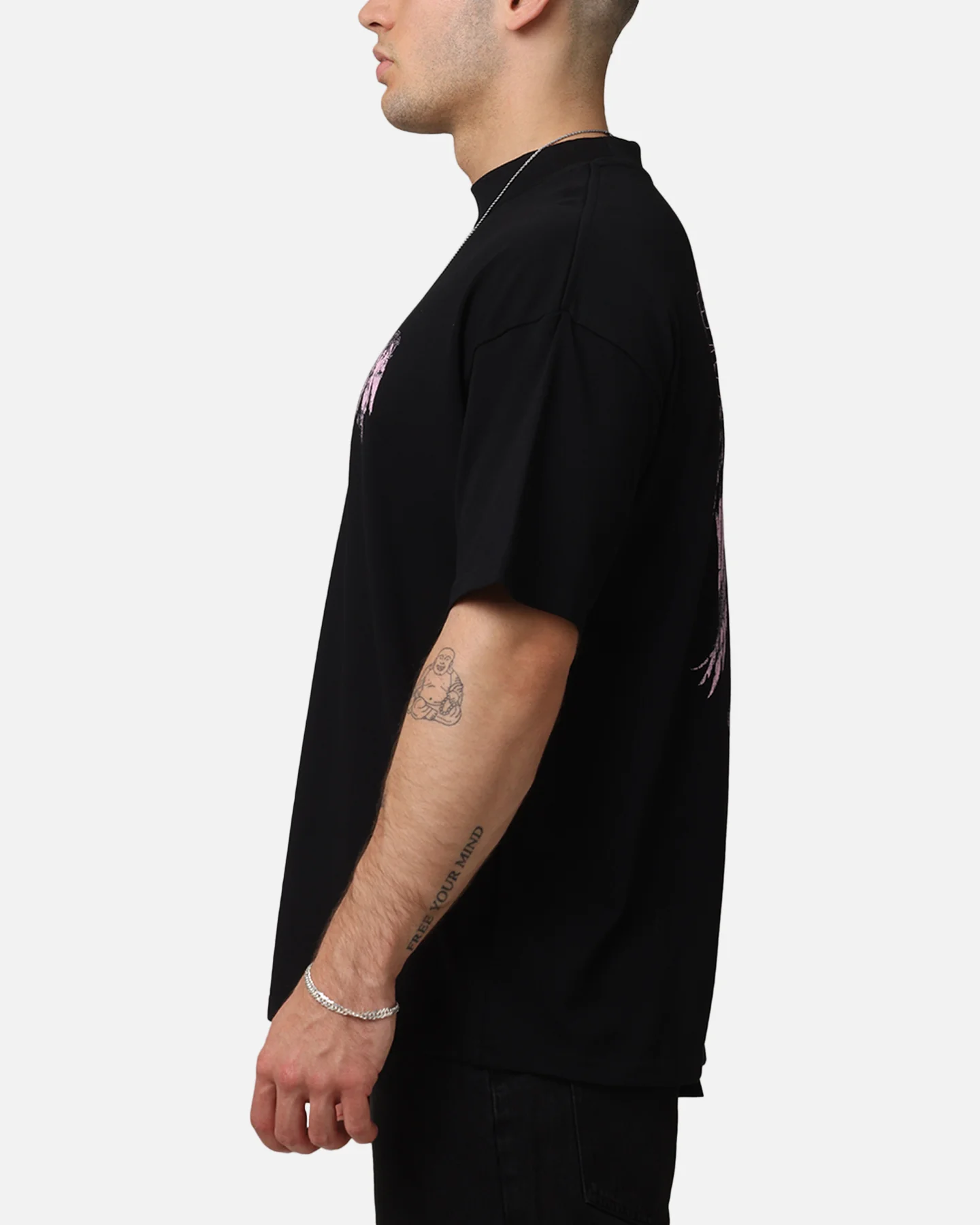 Saint Morta Lucian Mock Neck T-Shirt Black/Pink - Image 6
