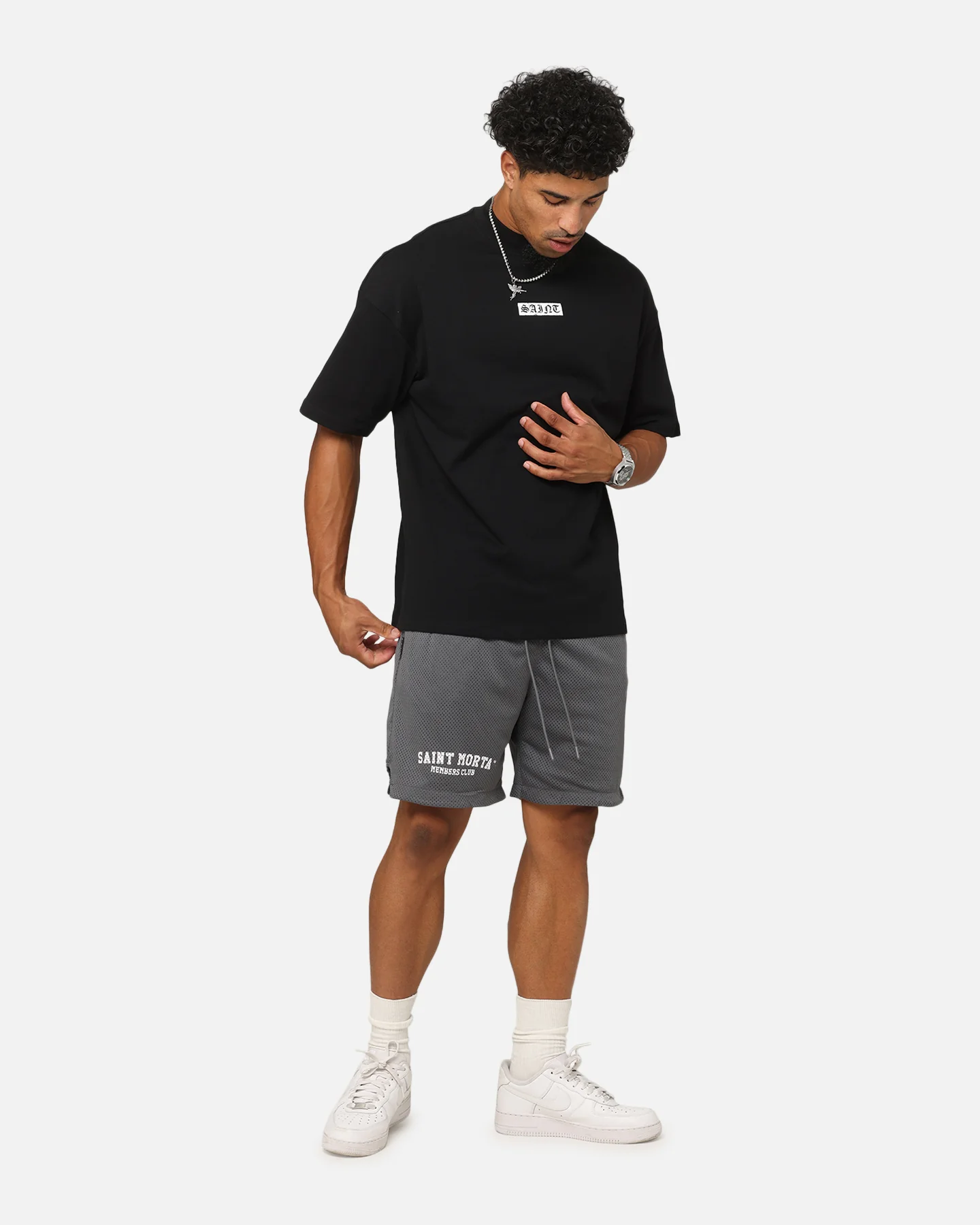 Saint Morta Members Club Mesh Shorts Dark Grey - Image 2