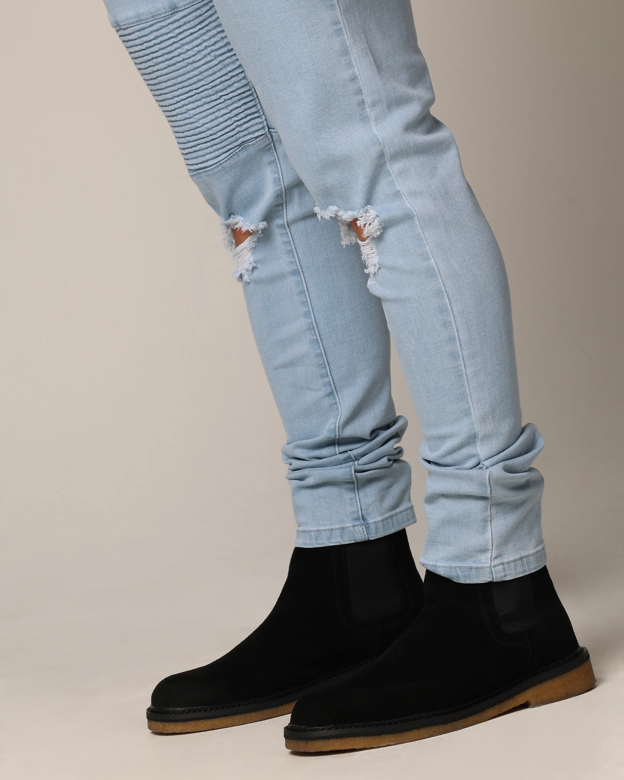 Saint Morta Men's Index Distressed Biker Jeans Light Blue - Image 4