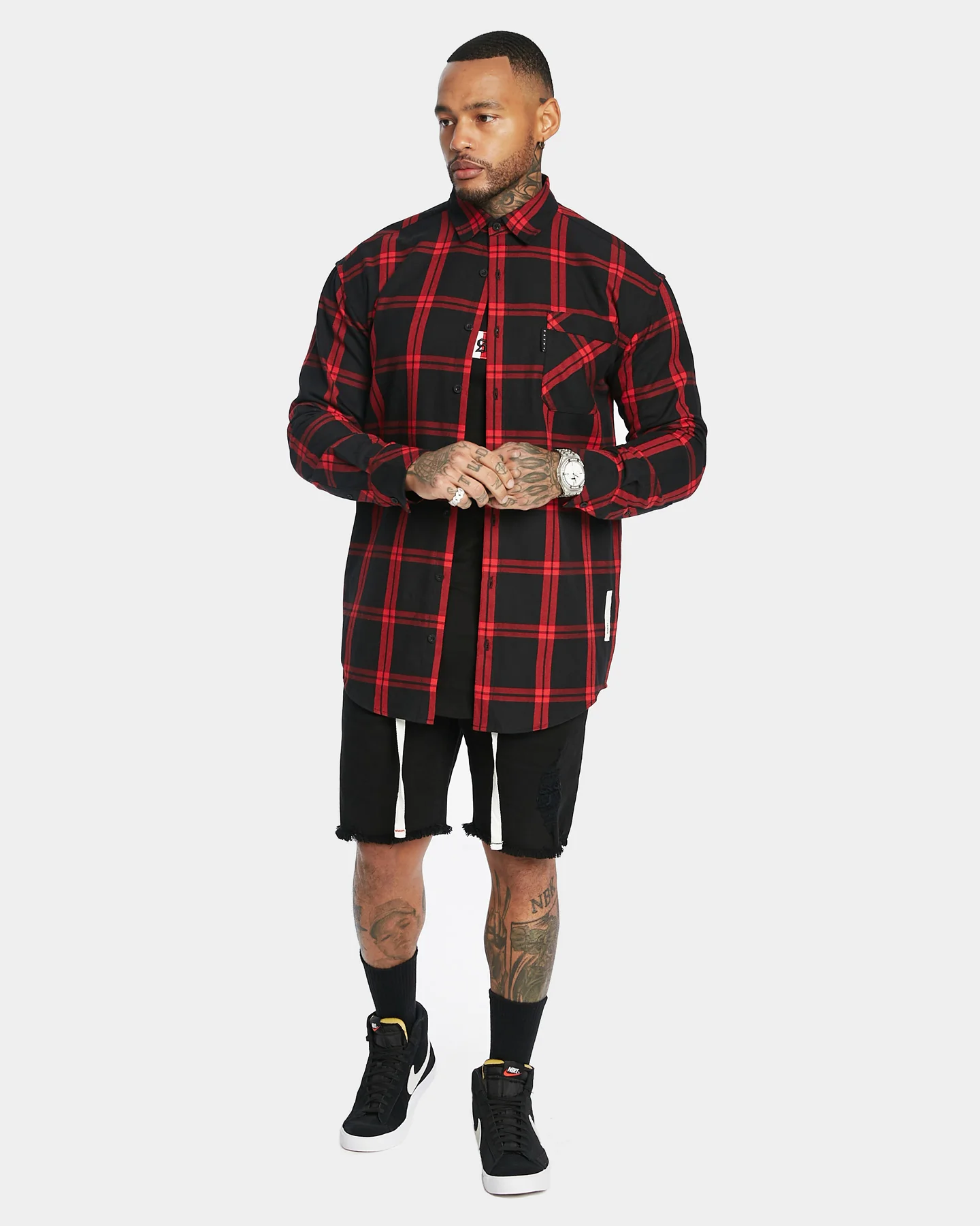 Saint Morta Men's Prima Long Sleeve Flannel Shirt Red/Black - Image 3
