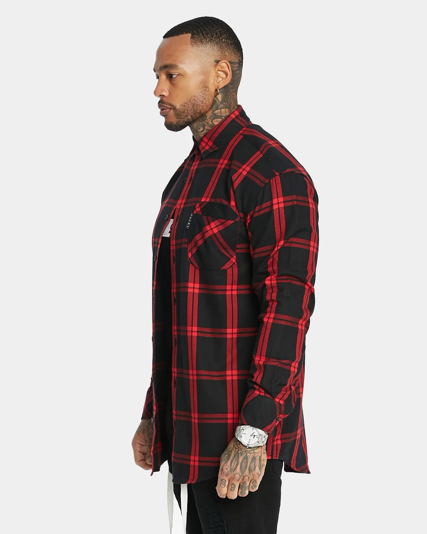Saint Morta Men's Prima Long Sleeve Flannel Shirt Red/Black - Image 5