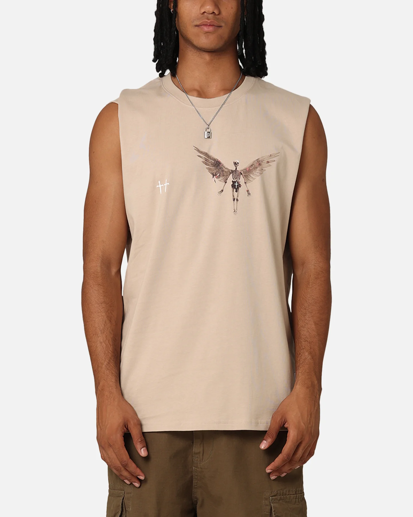 Saint Morta Momento Mori Oversized Muscle T-Shirt Stone - Image 2