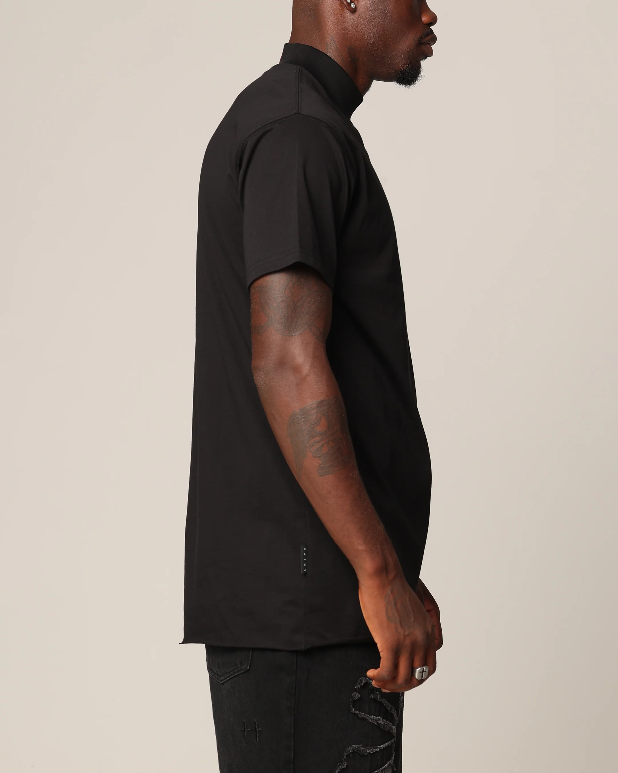 Saint Morta Old English Mock Neck T-Shirt Black/Red - Image 3