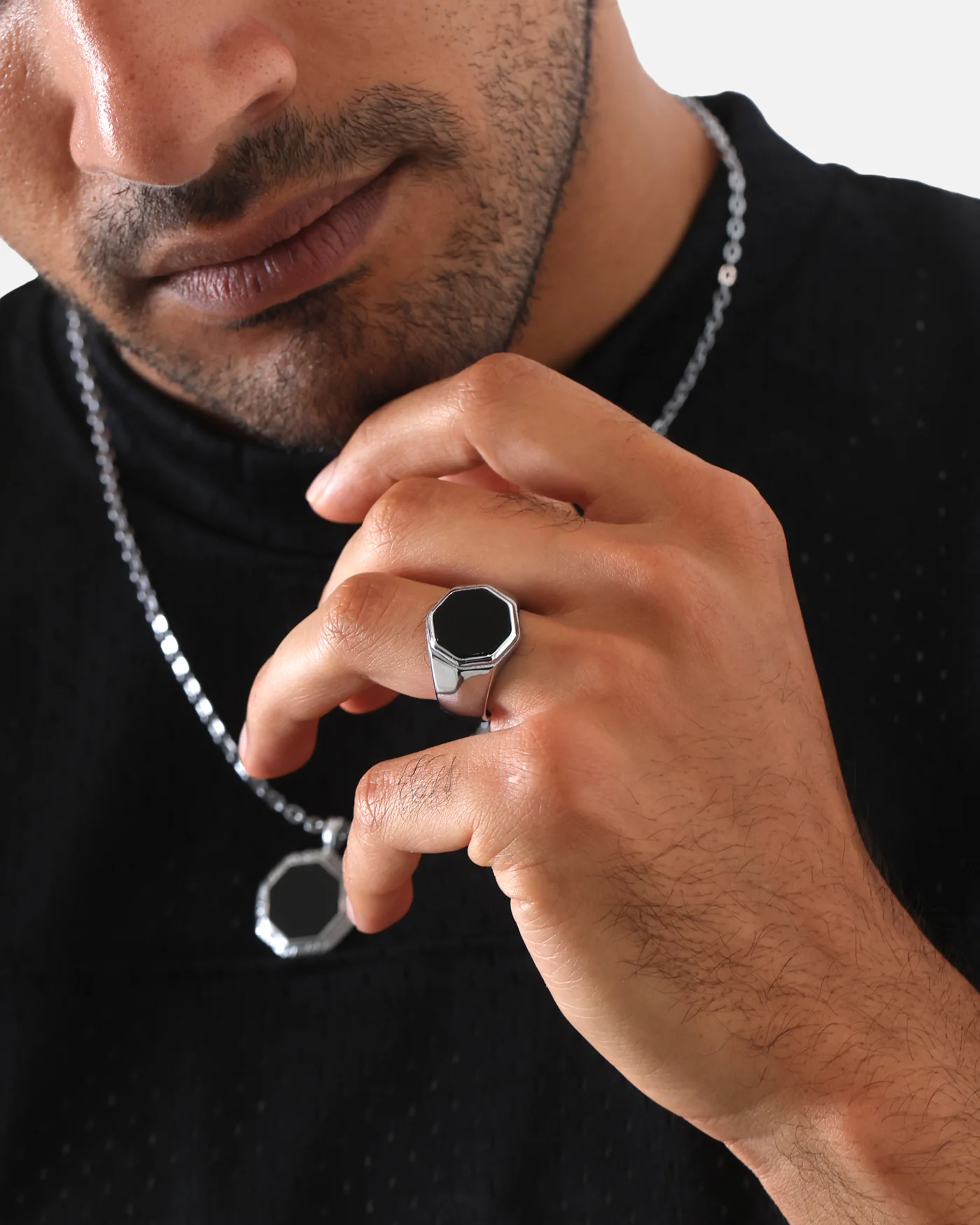 Saint Morta Onyx Octagon Signet Ring White Gold - Image 6