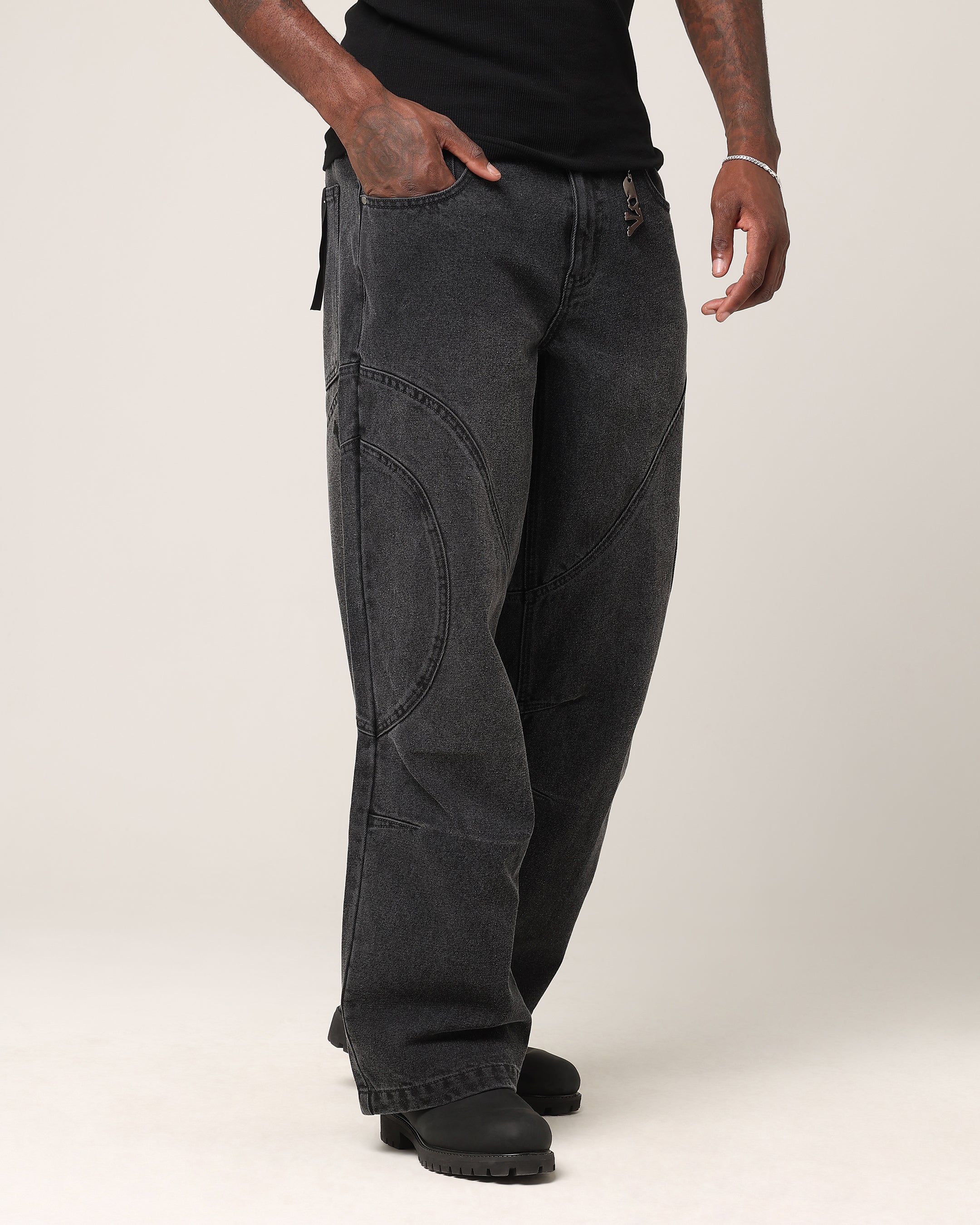 Saint Morta Onyx Panelled Amplus Jeans Black Wash - Image 5