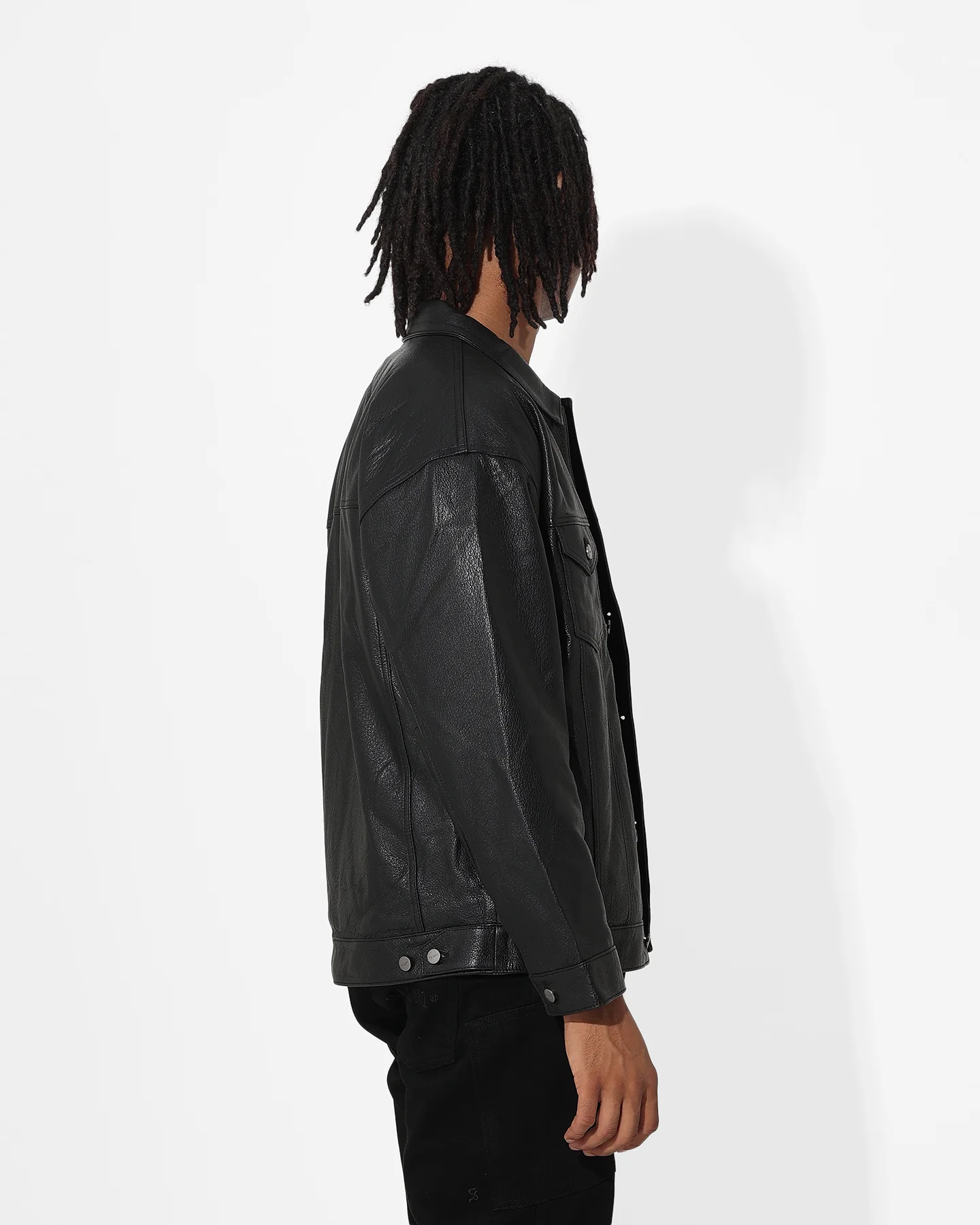 Saint Morta Oversized Leather Trucker Jacket Black - Image 5