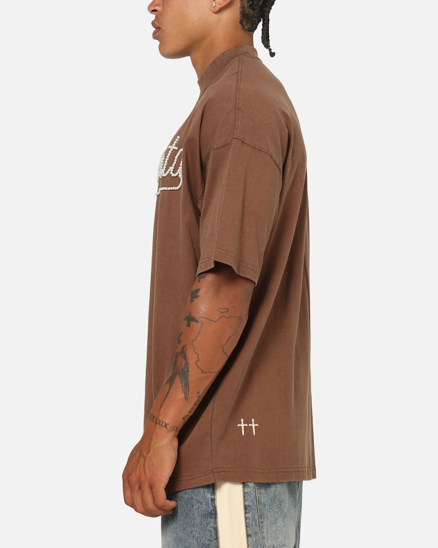 Saint Morta Pearl Script T-Shirt Washed Brown - Image 5