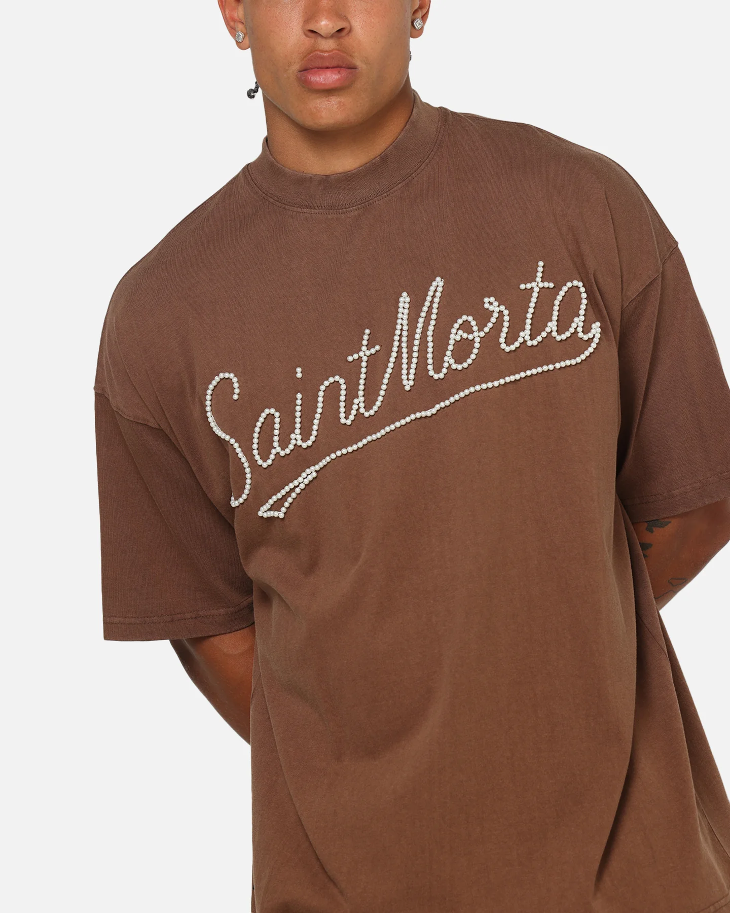 Saint Morta Pearl Script T-Shirt Washed Brown - Image 6