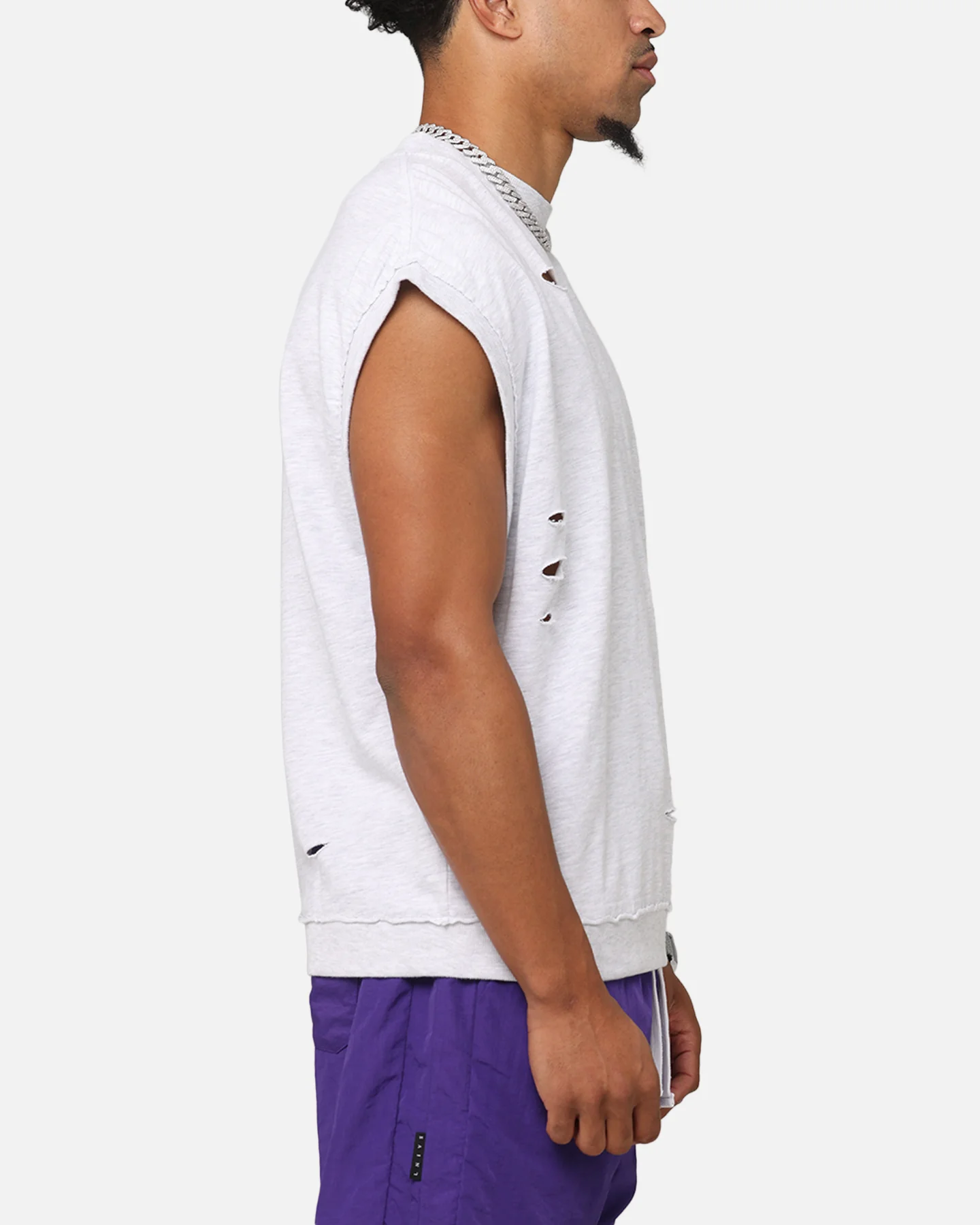 Saint Morta Premium Cut Off Sweat Shirt Light Grey Marle - Image 4