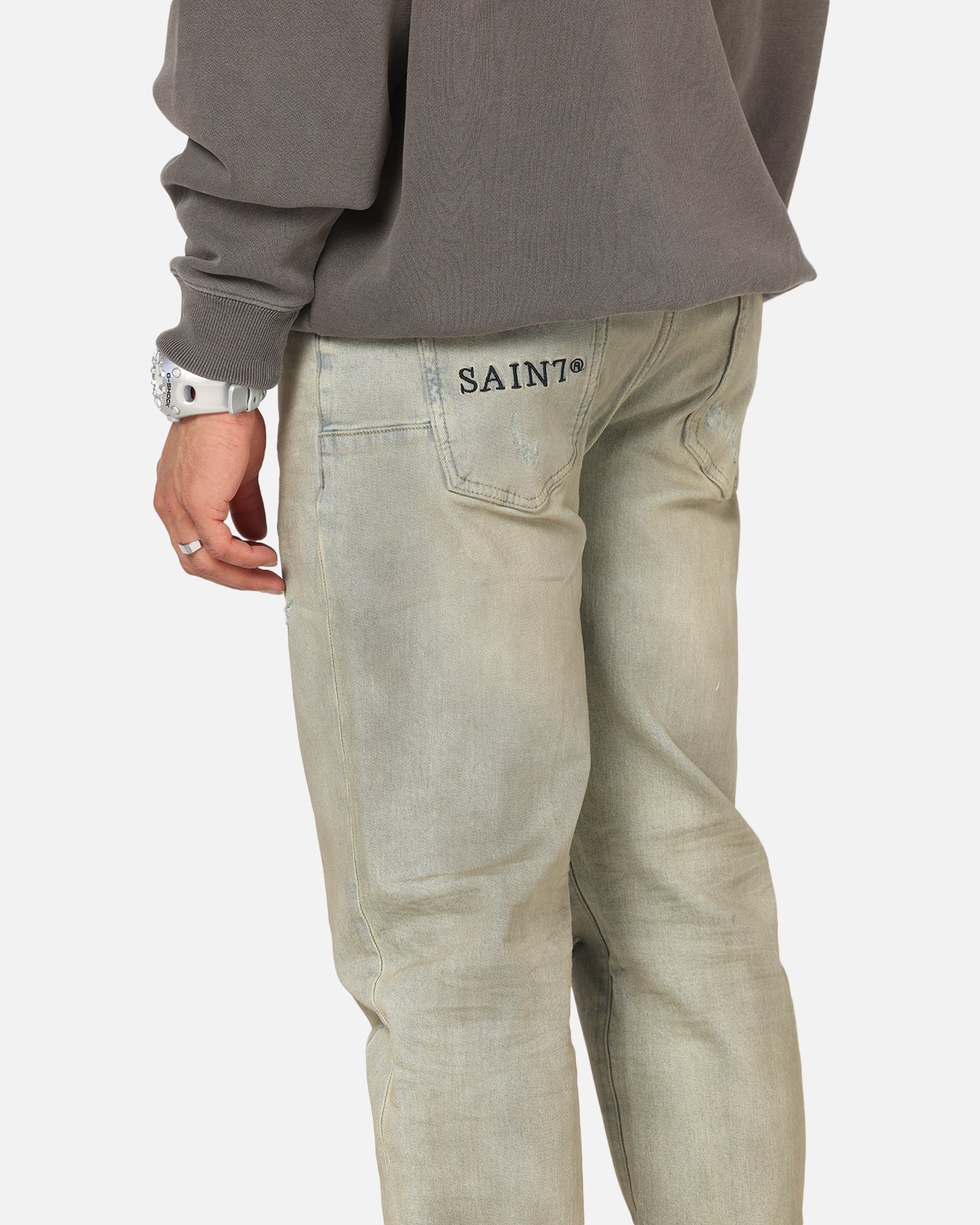 Saint Morta Psykhe Dirty Distressed Jeans Dirty Denim - Image 3