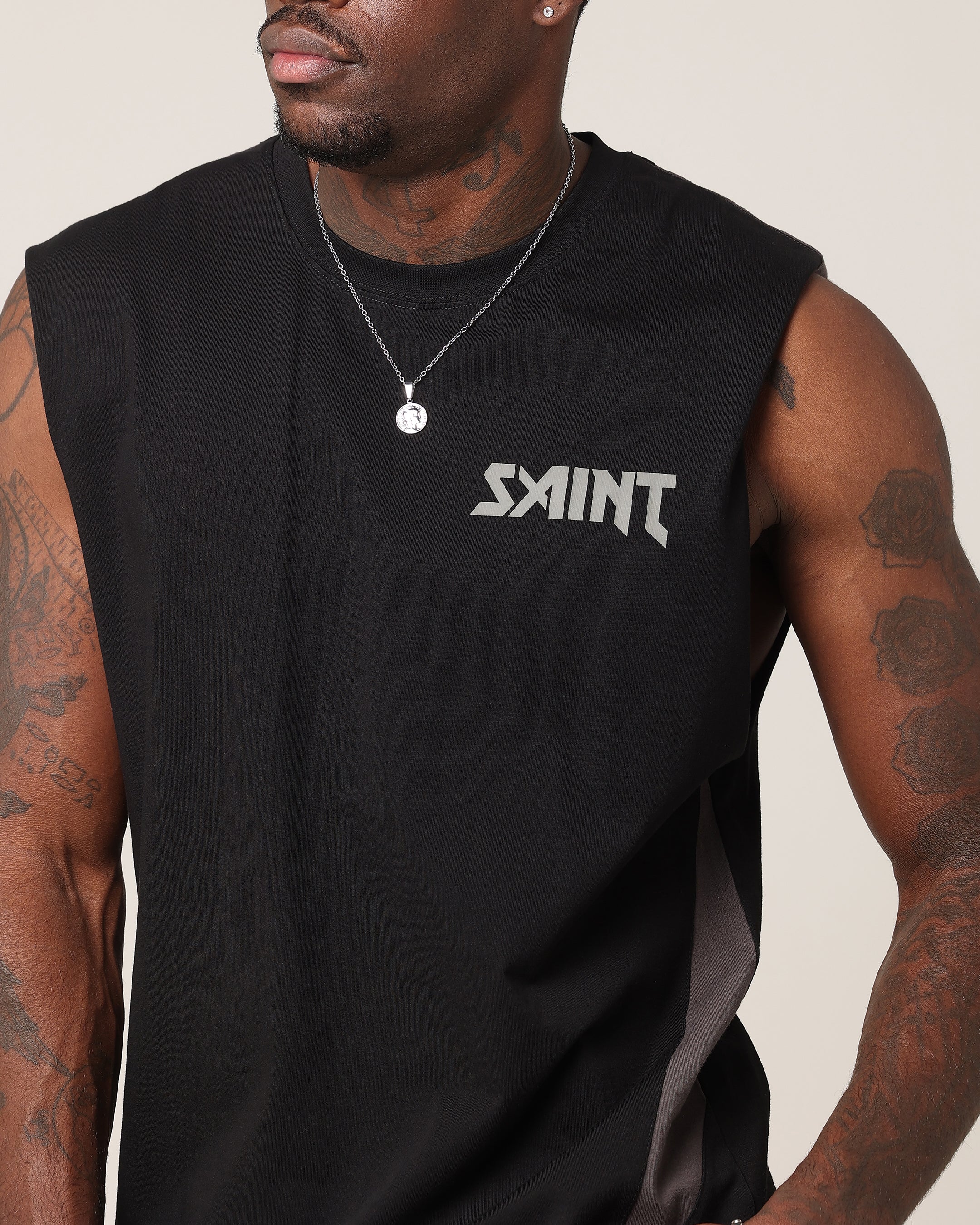Saint Morta Rage Oversized Muscle T-Shirt Black/Grey - Image 8