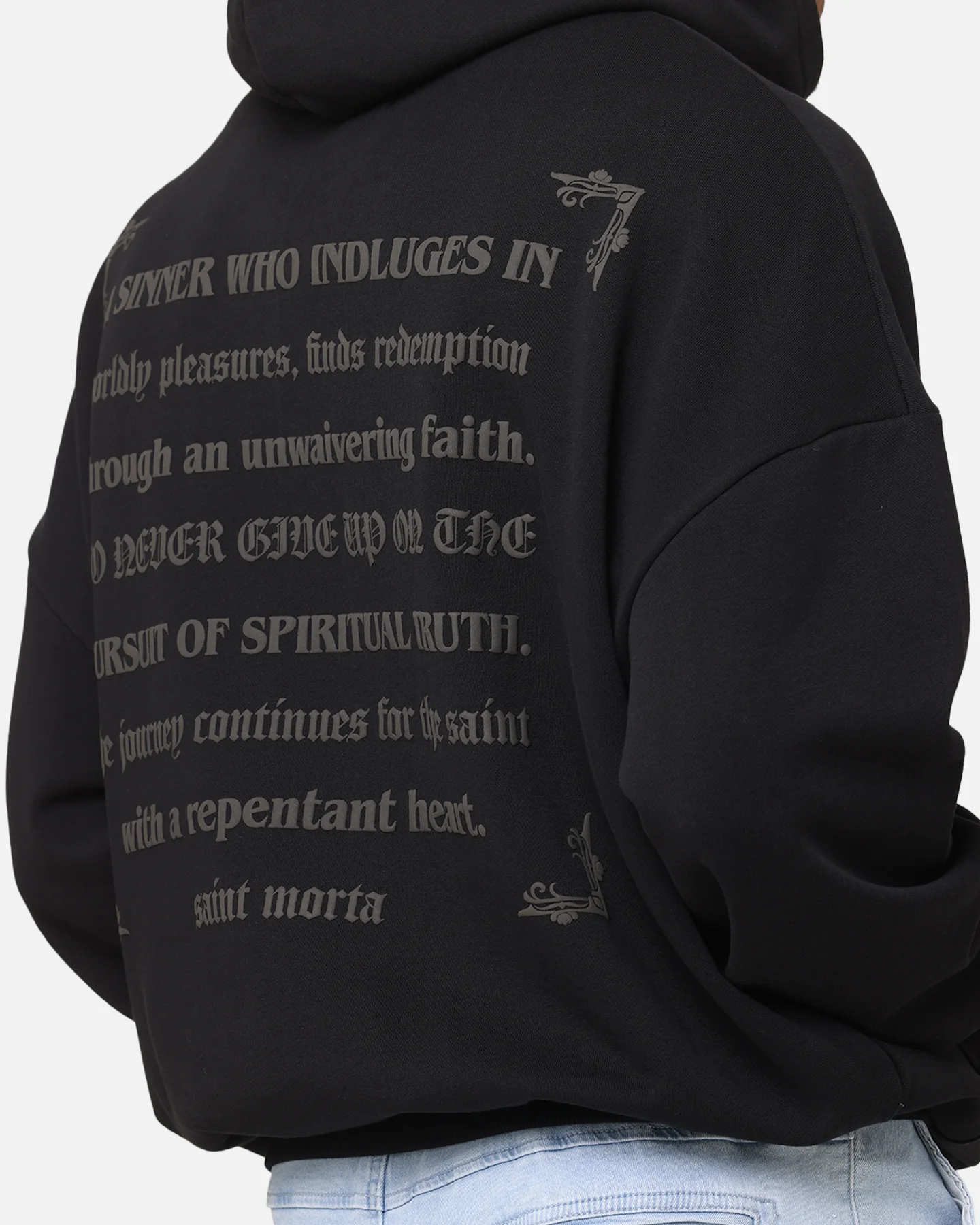 Saint Morta Repentant Heart Boxy Hoodie Black/Black - Image 8