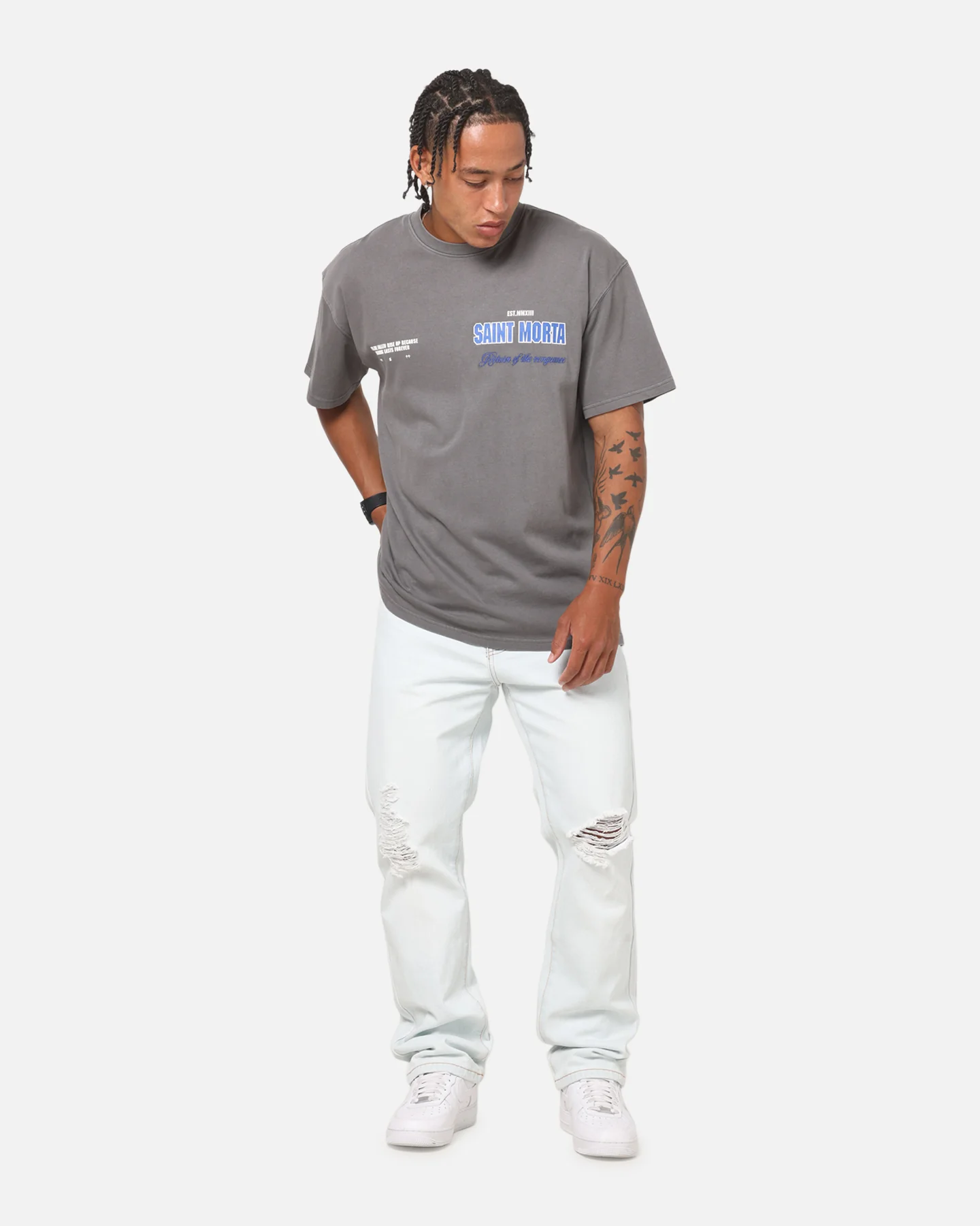 Saint Morta Rise Up Boxy T-Shirt Washed Charcoal - Image 4