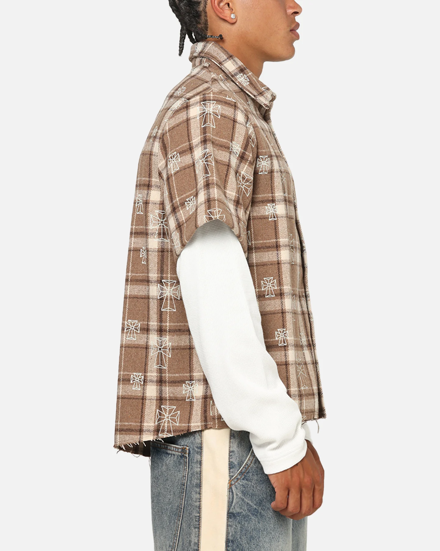 Saint Morta Sanctuary Layered Button Up Shirt Brown - Image 4