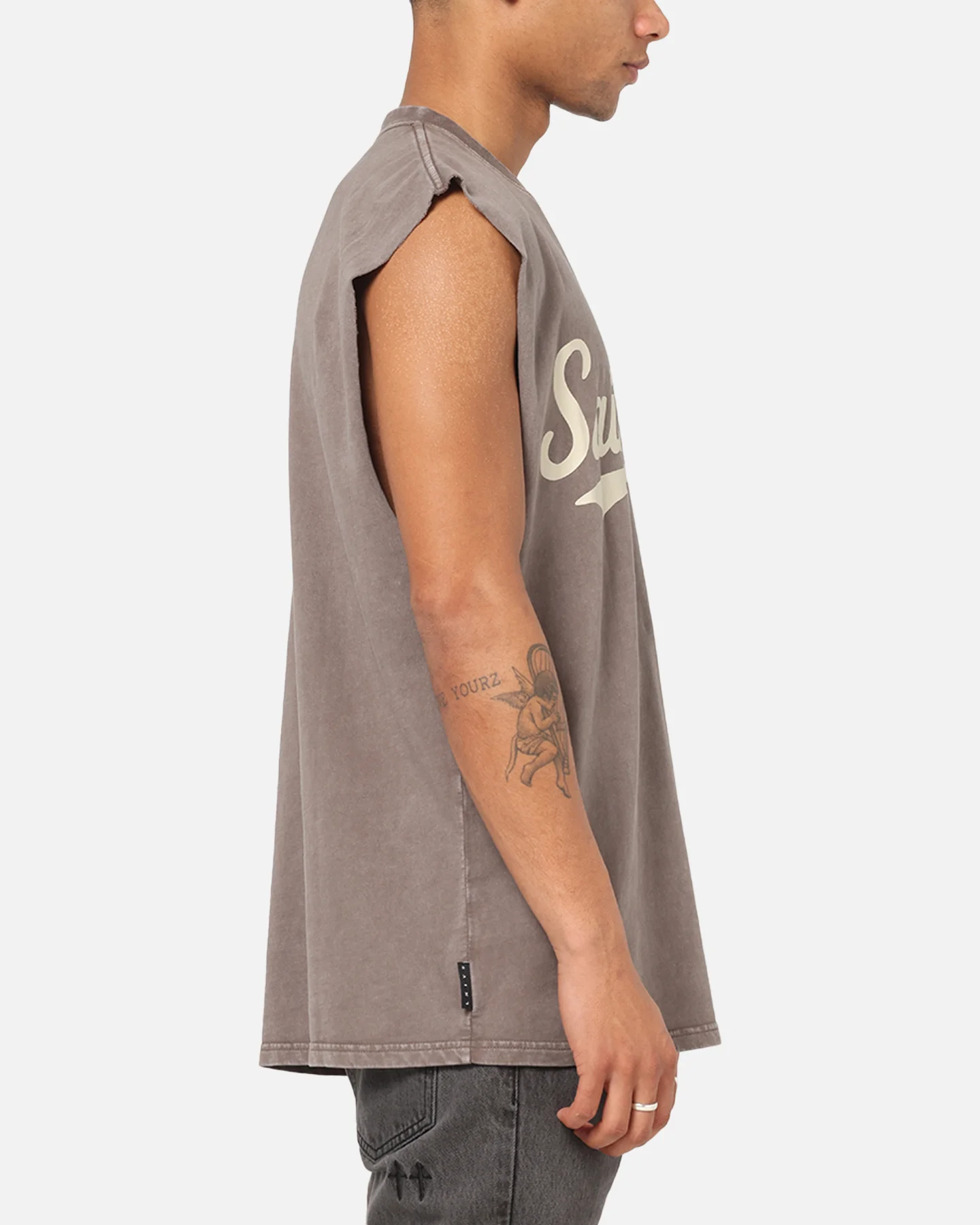 Saint Morta Script Oversized Muscle T-Shirt Washed Brown - Image 4
