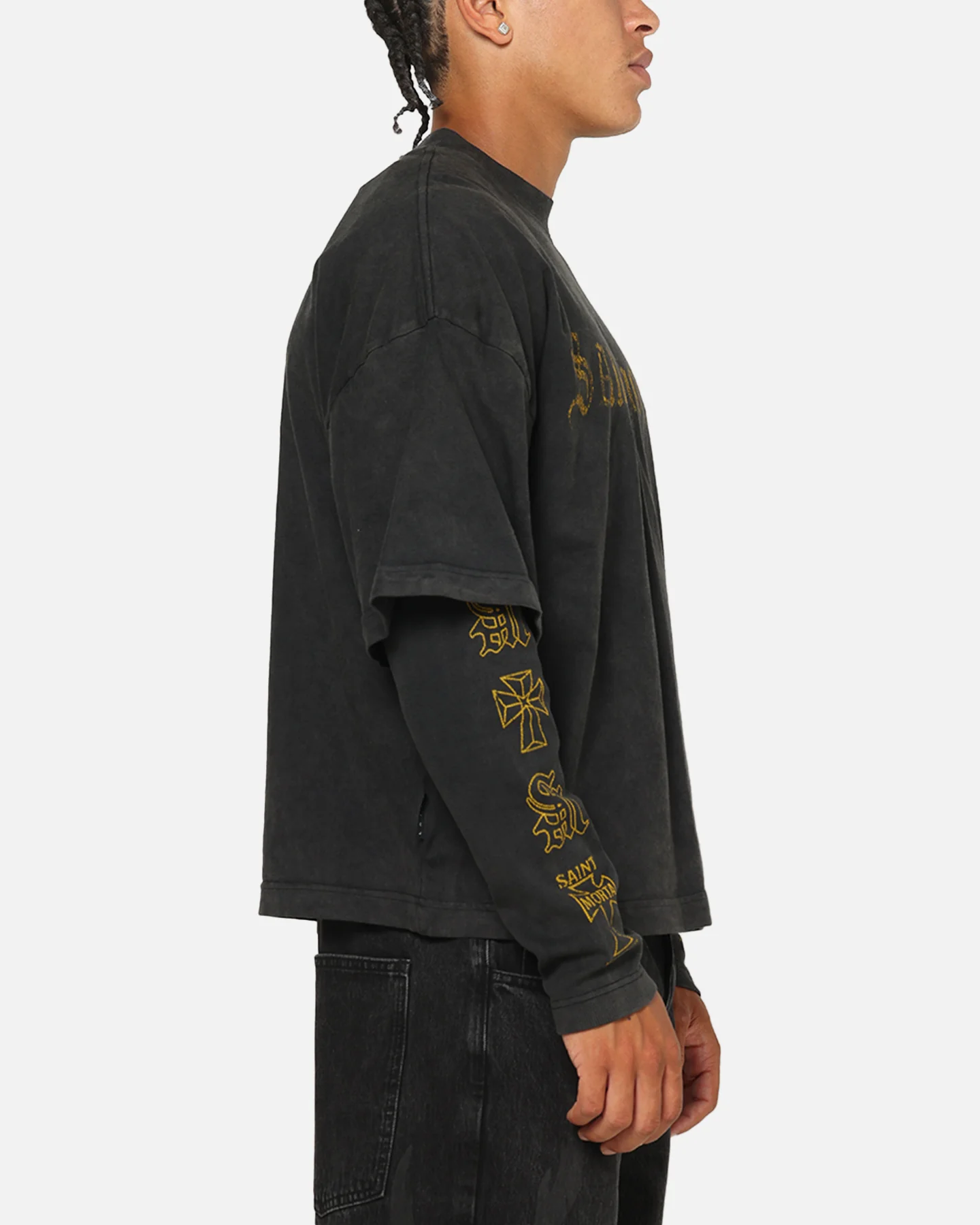 Saint Morta Scripture Long Sleeve Layered T-Shirt Vintage Black - Image 4