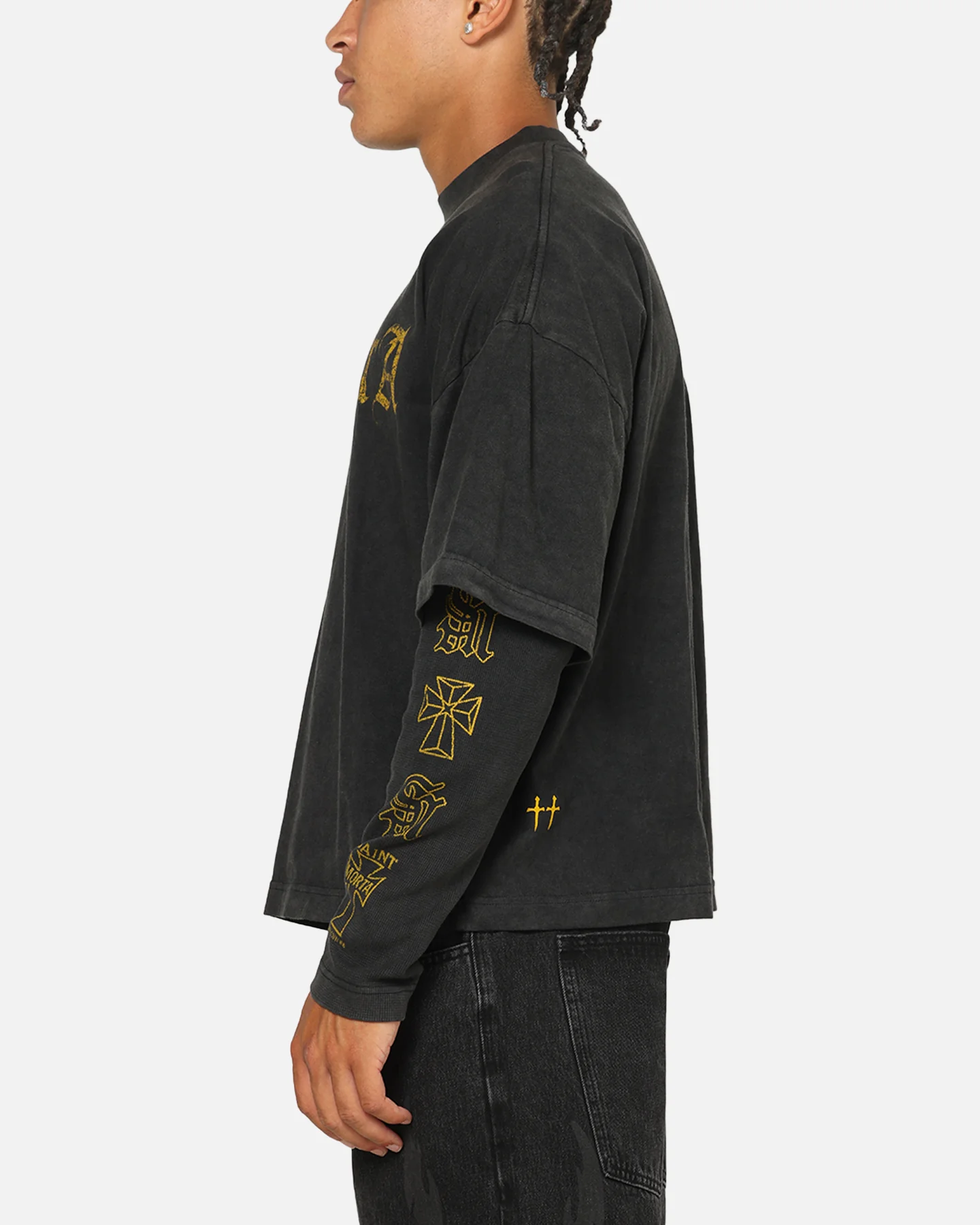 Saint Morta Scripture Long Sleeve Layered T-Shirt Vintage Black - Image 5