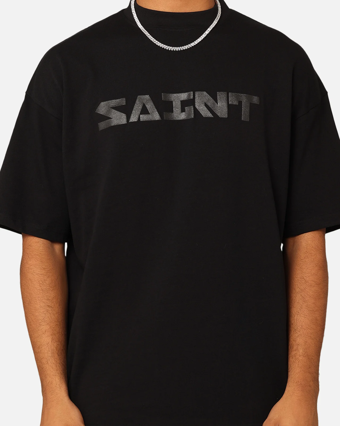 Saint Morta Scripture Mock Neck T-Shirt Black - Image 3