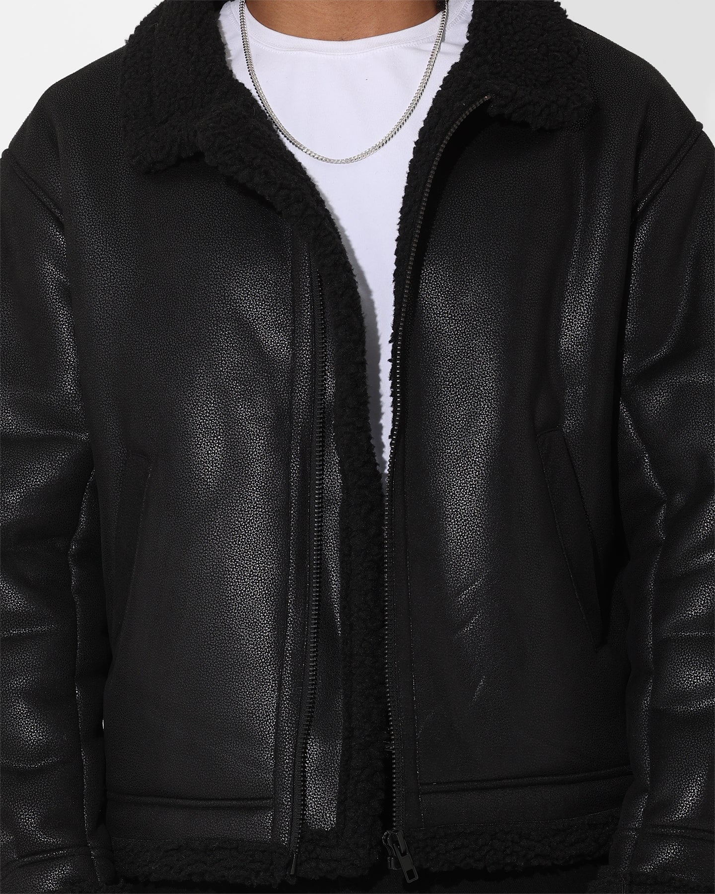 Saint Morta Shearling Oversized Jacket Black - Image 3