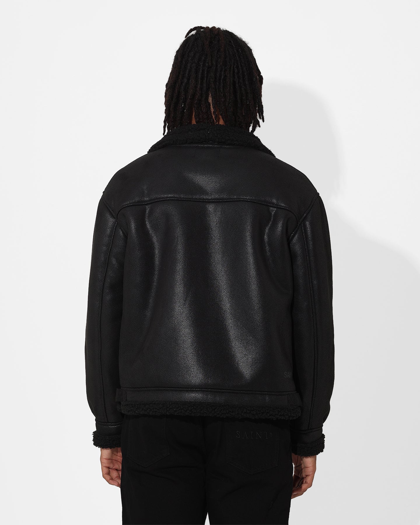 Saint Morta Shearling Oversized Jacket Black - Image 4