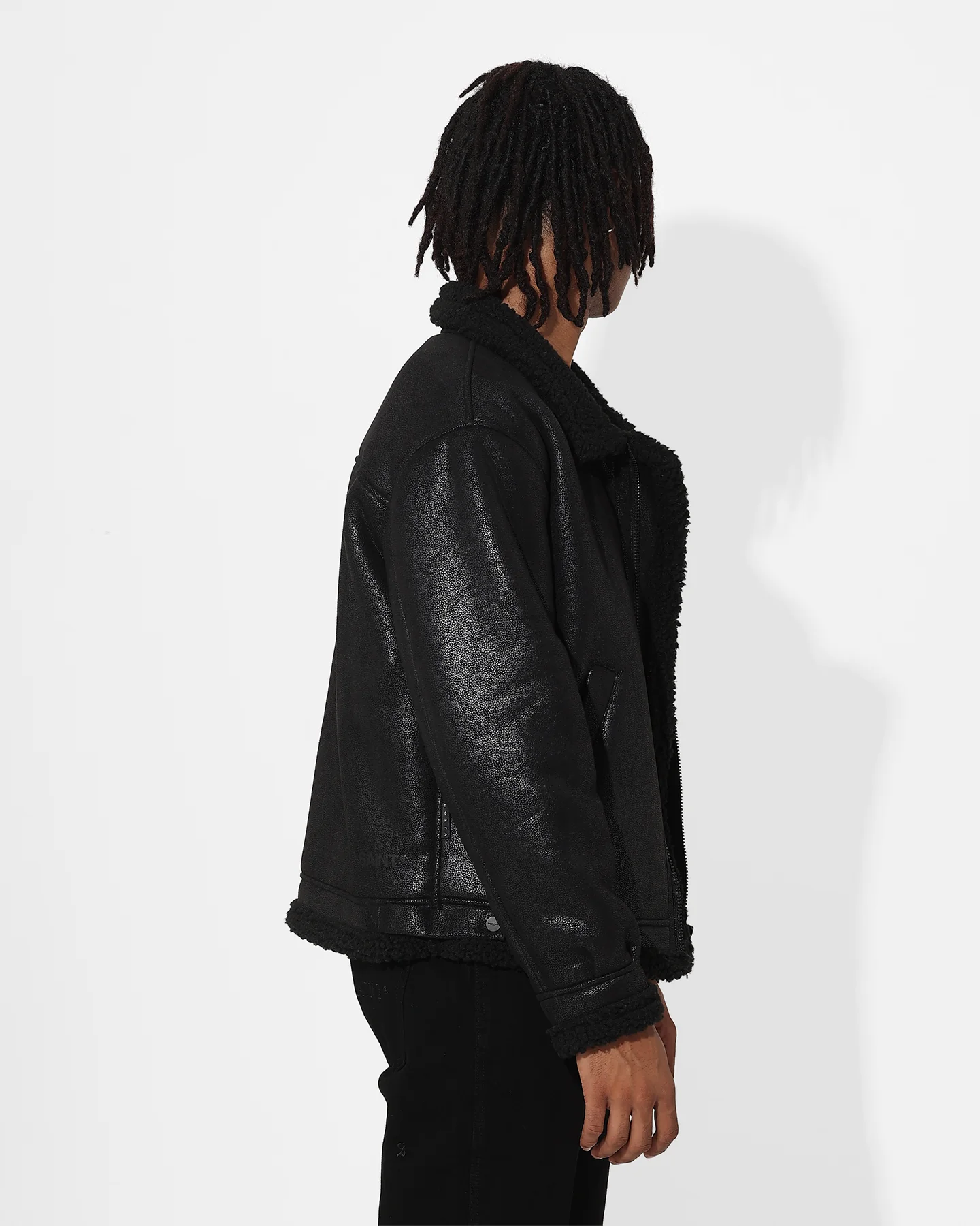 Saint Morta Shearling Oversized Jacket Black - Image 5