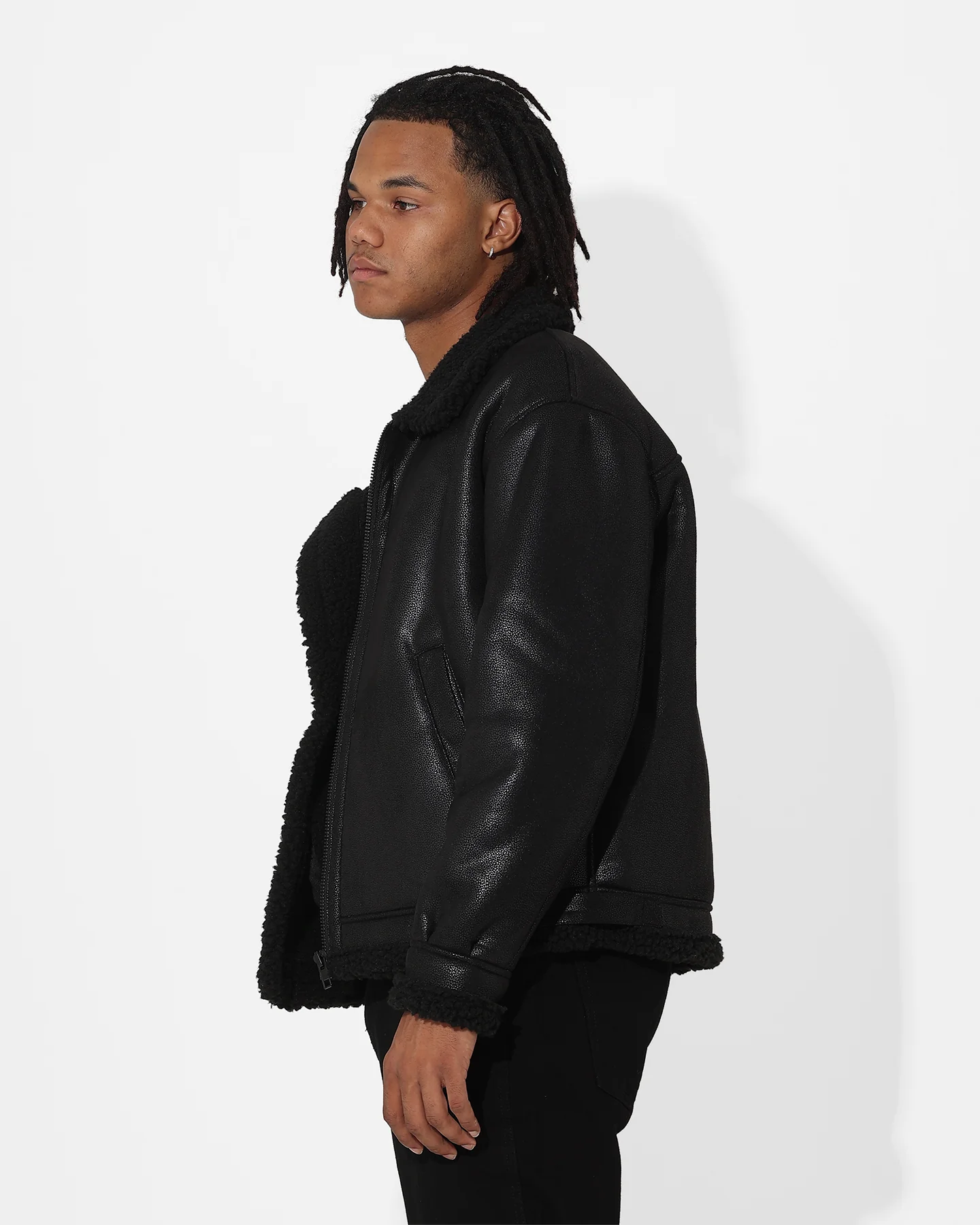 Saint Morta Shearling Oversized Jacket Black - Image 6